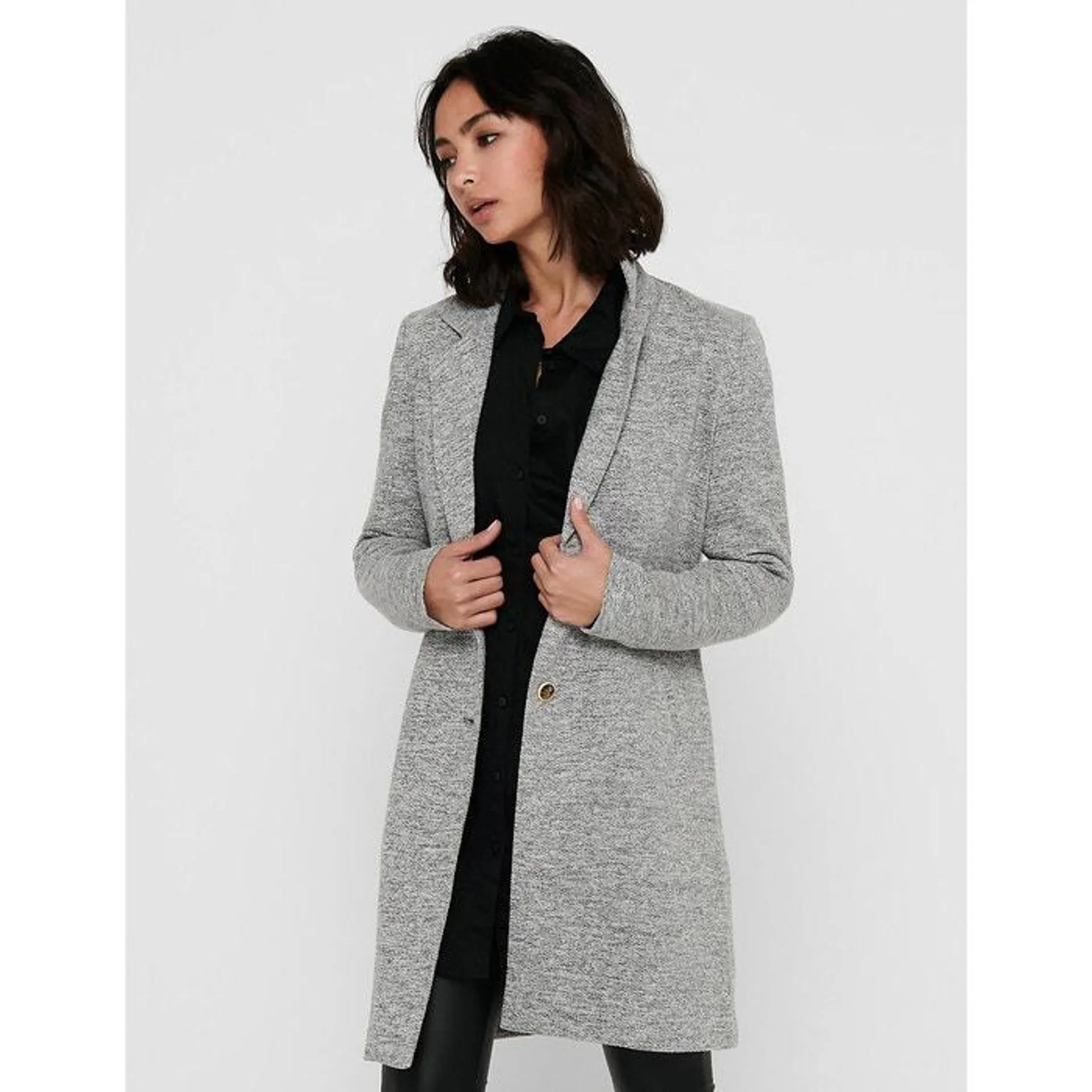 Mid-Length Straight Coat in Cotton Mix with Tailored Collar