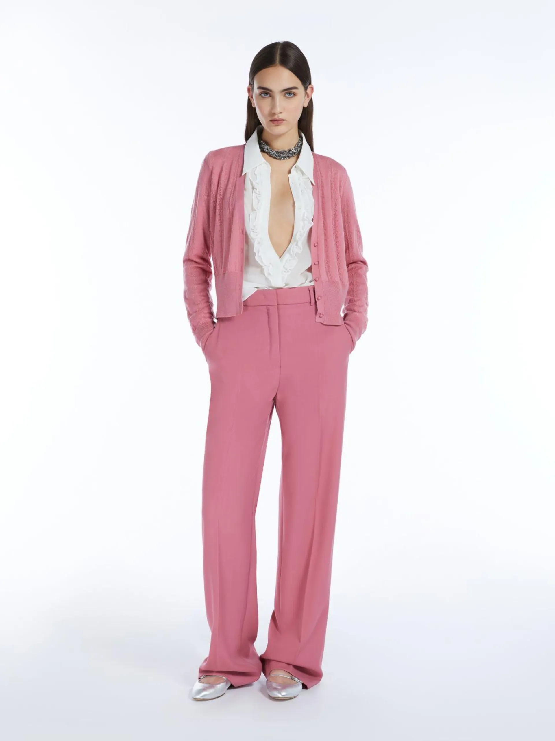 Wool crêpe satin trousers