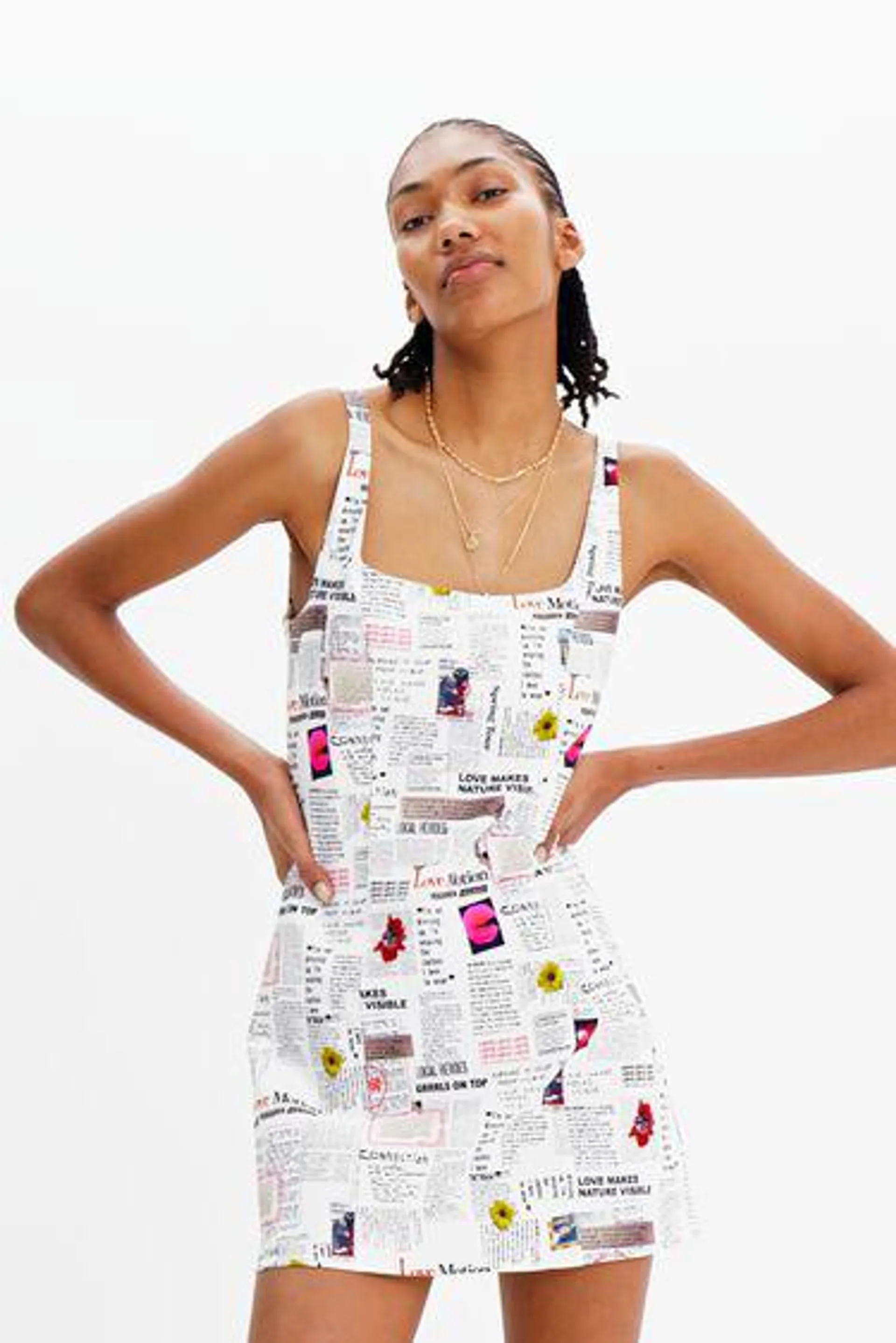 Short strappy newspaper dress