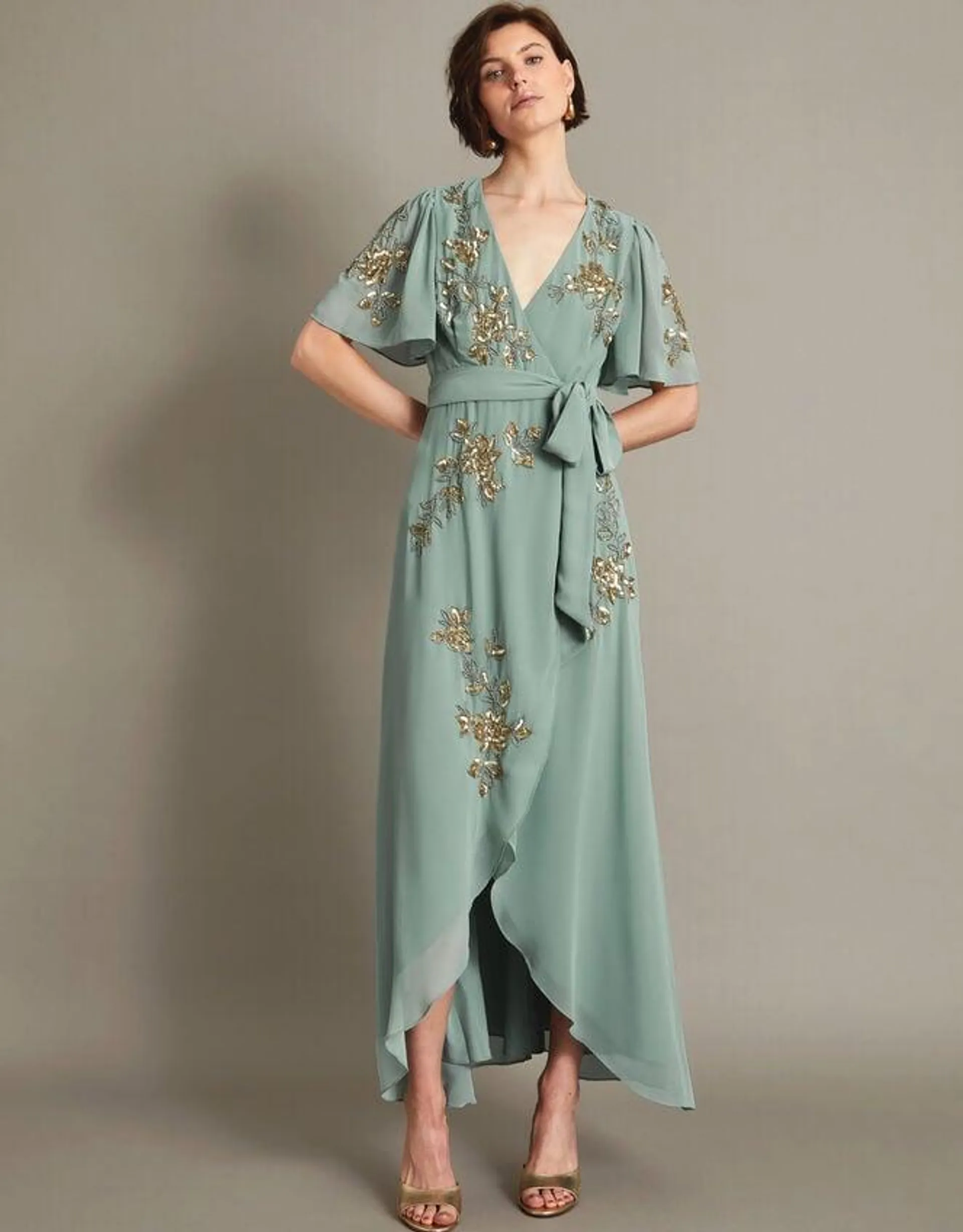 Sarah Embellished Wrap Dress Green