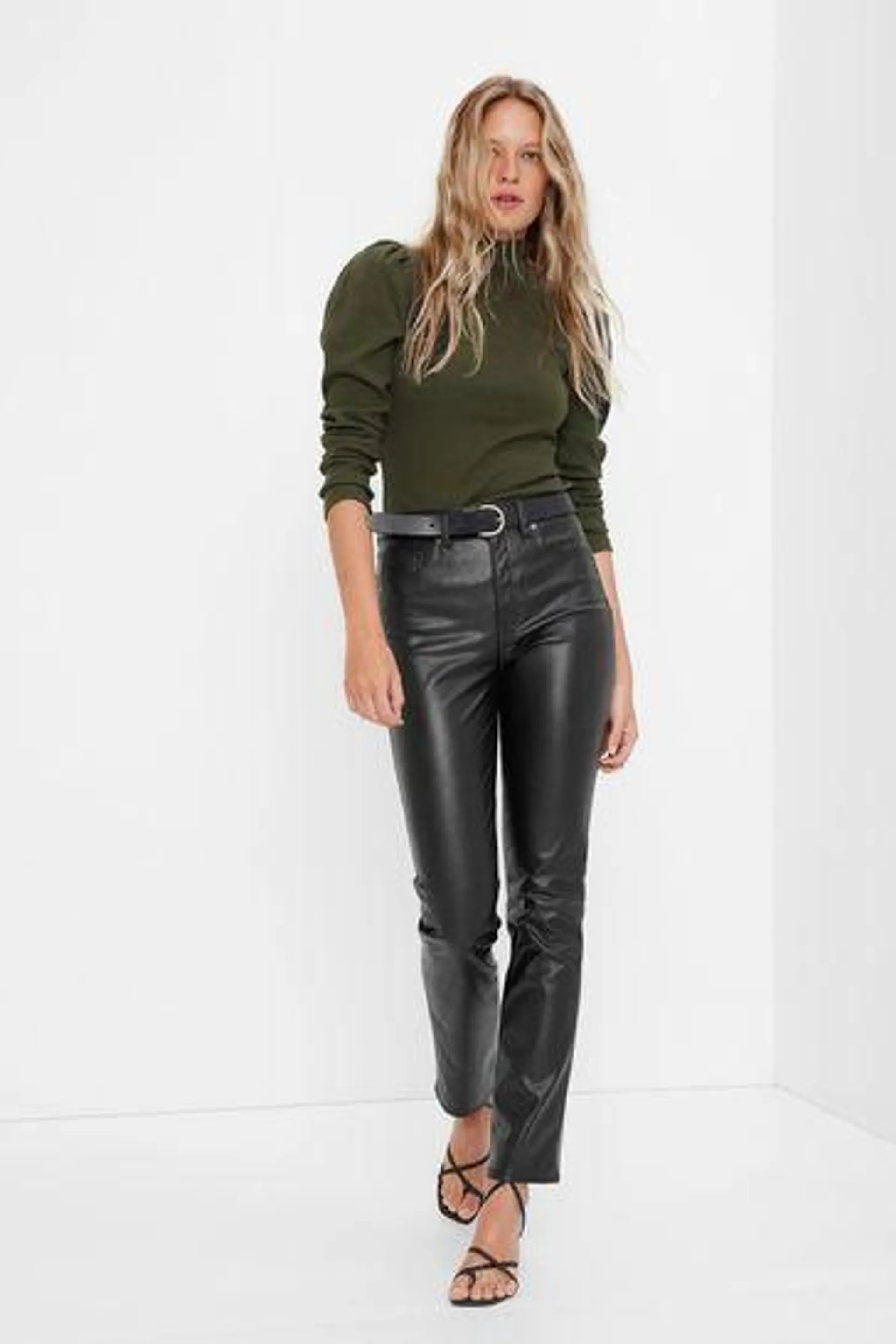 High Waisted Faux-Leather Vintage Slim Jeans