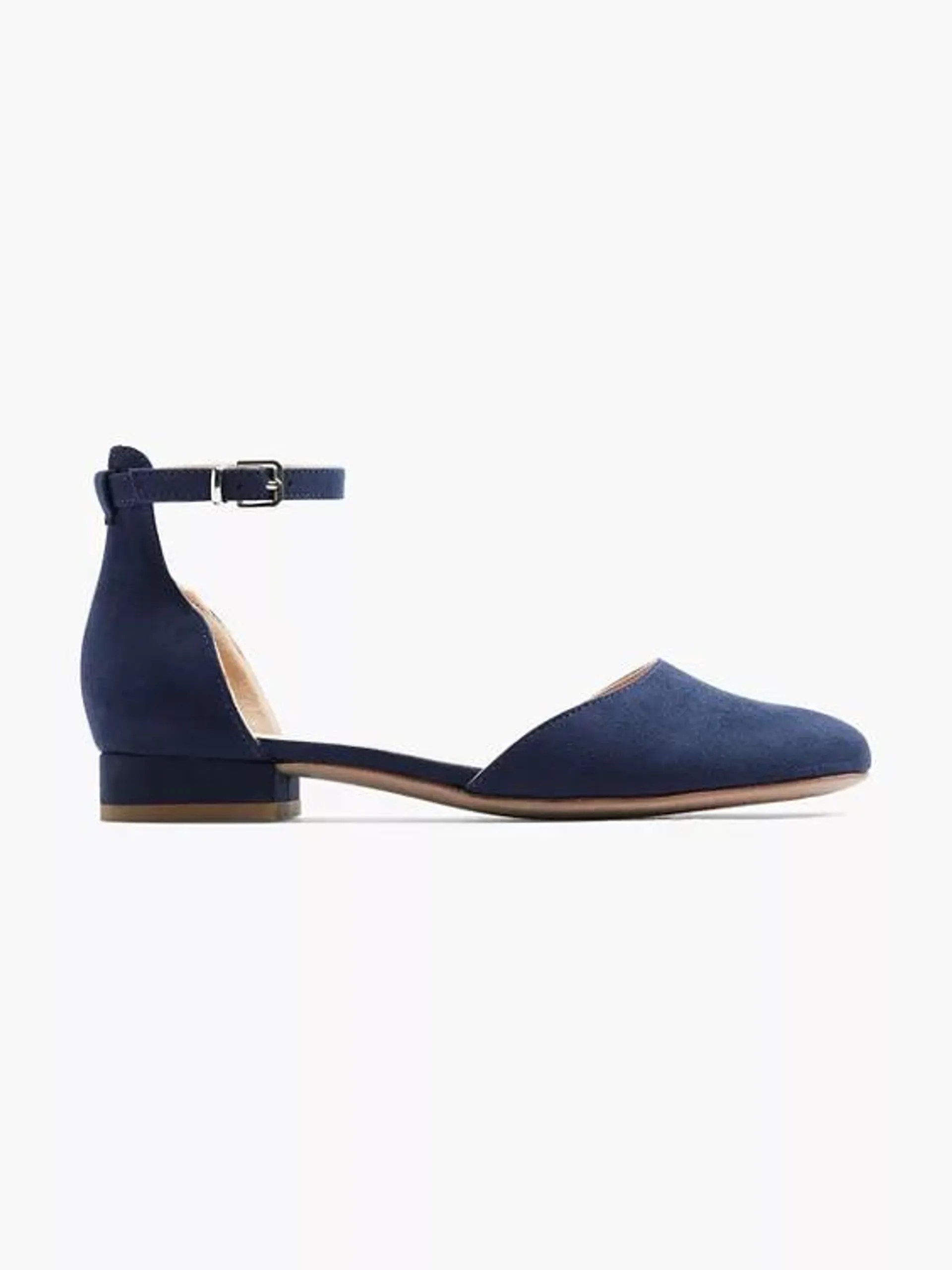 Ladies Navy Ankle Strap Ballerina Shoe