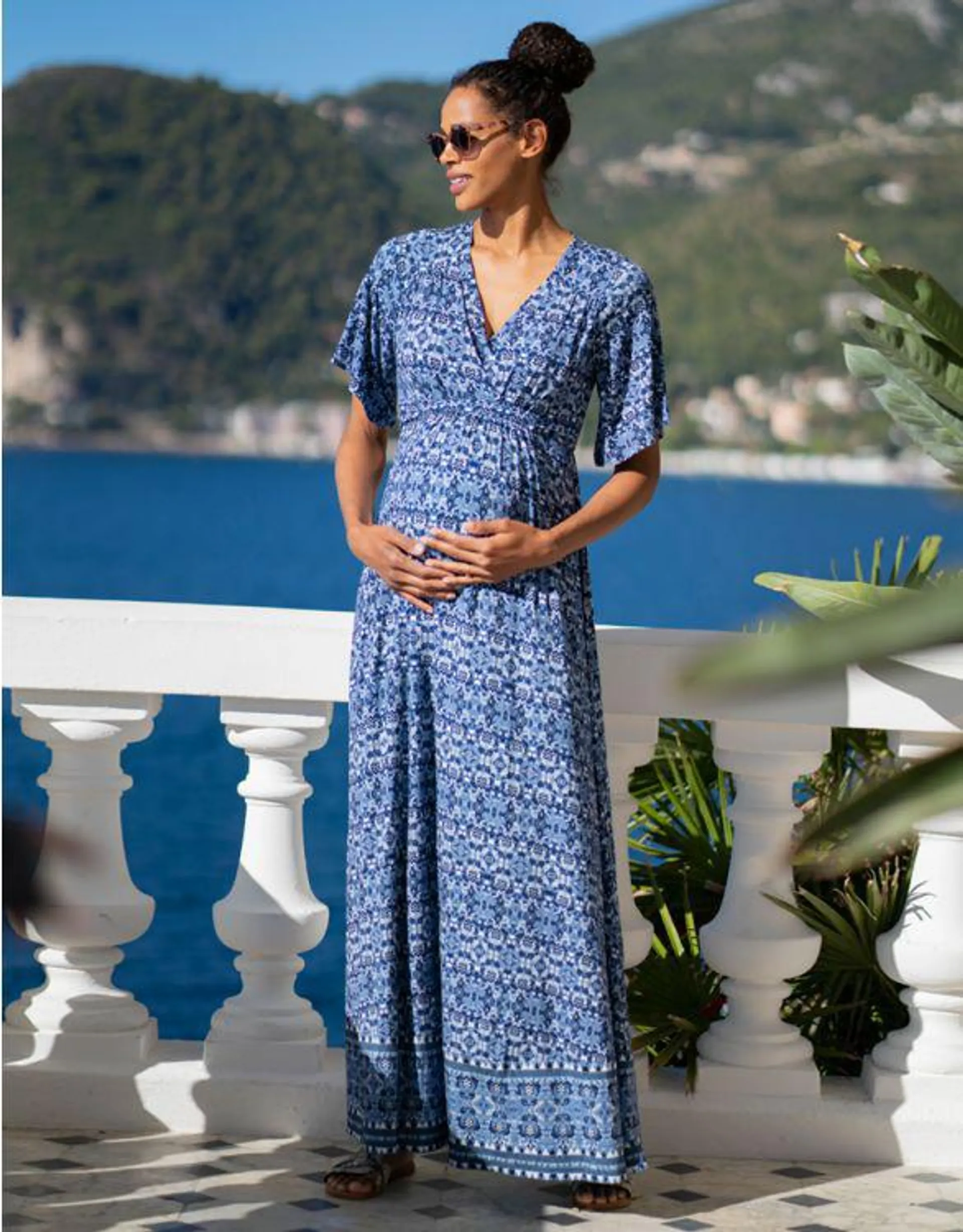 Mediterranean Blue Maternity & Nursing Maxi Dress