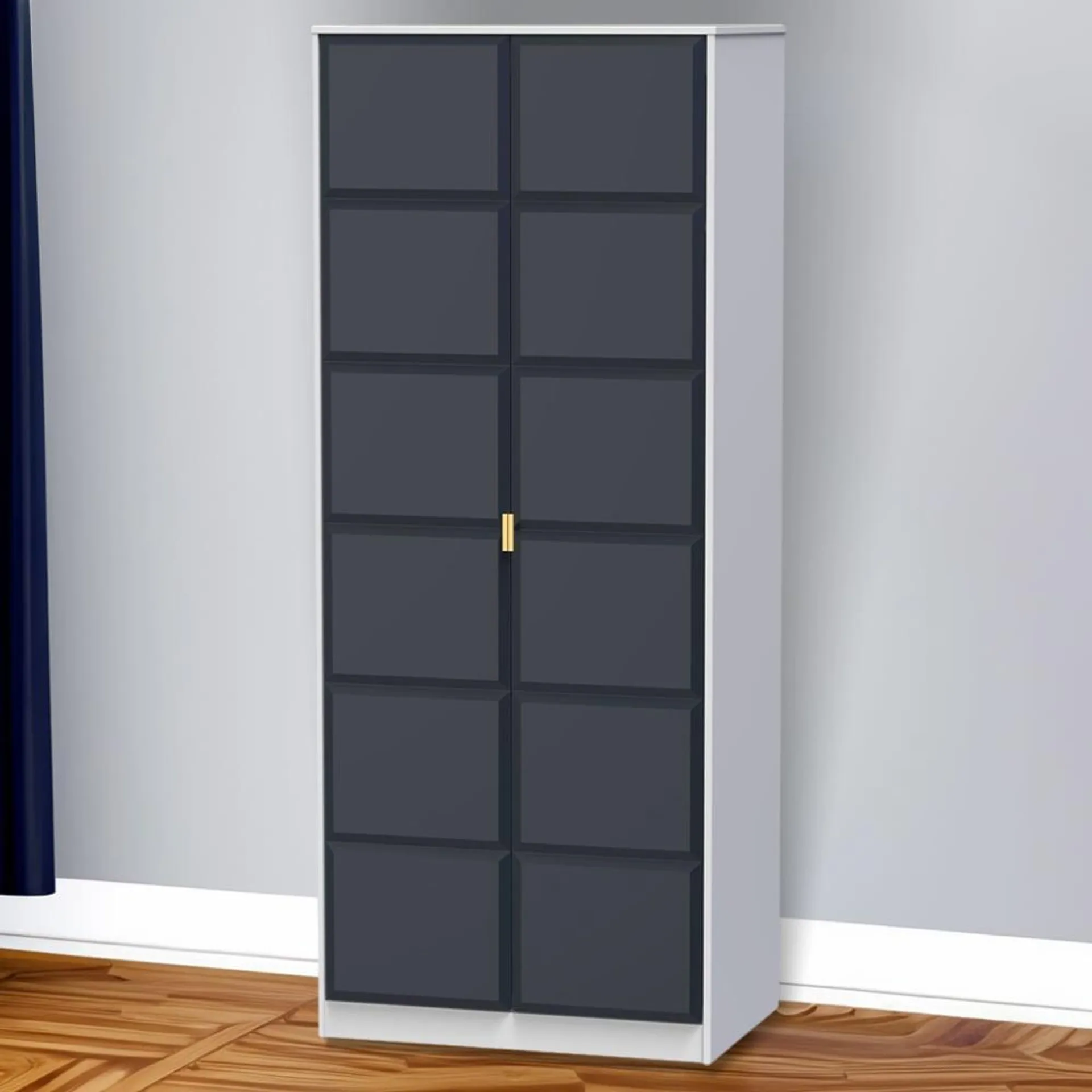 Crowndale Cube 2 Door Matt Indigo and White Wardrobe Ready Assembled