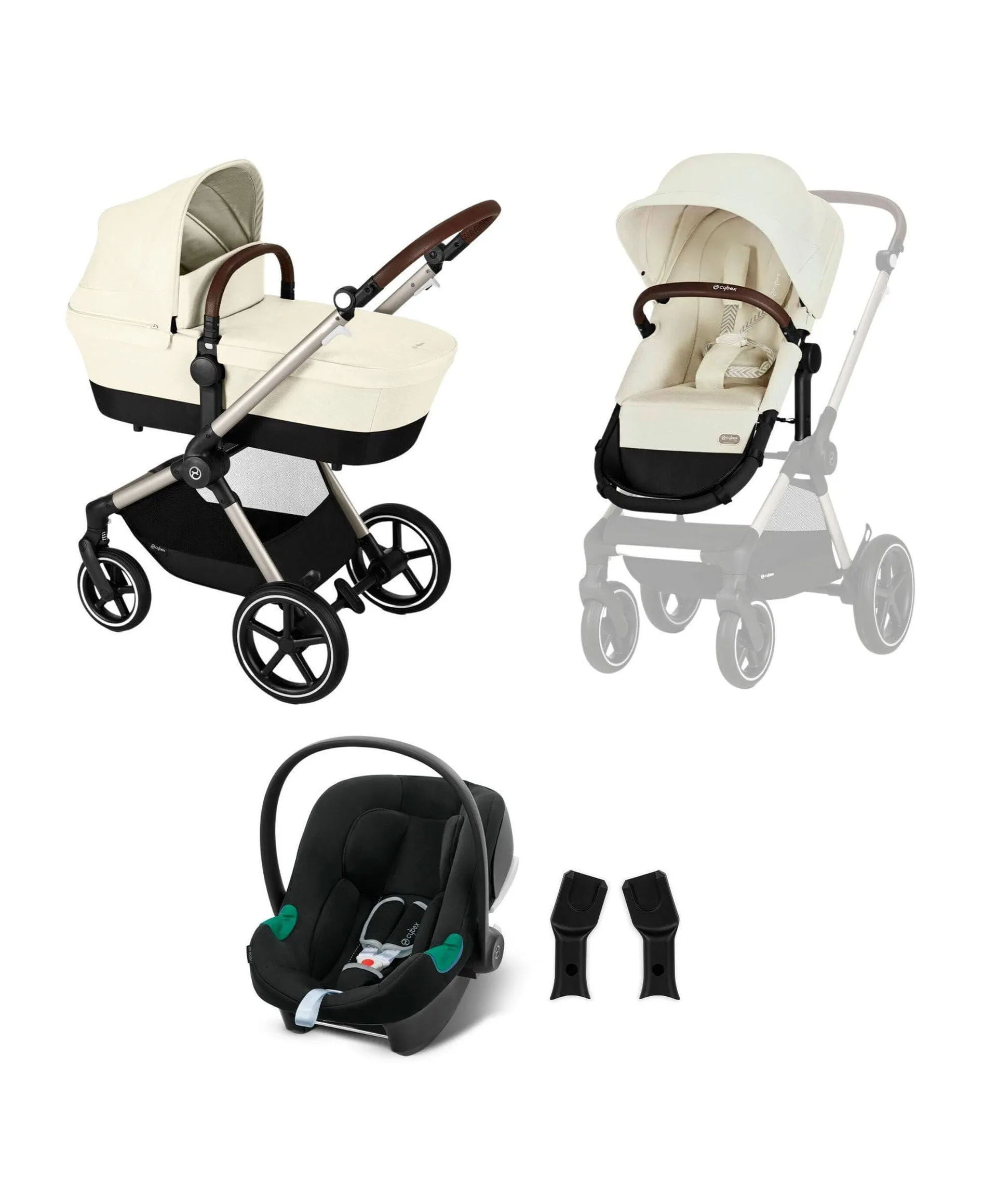 Cybex EOS Lux 2 in 1 Pushchair Bunle with Aton B2 i-Size Car Seat - Seashell Beige