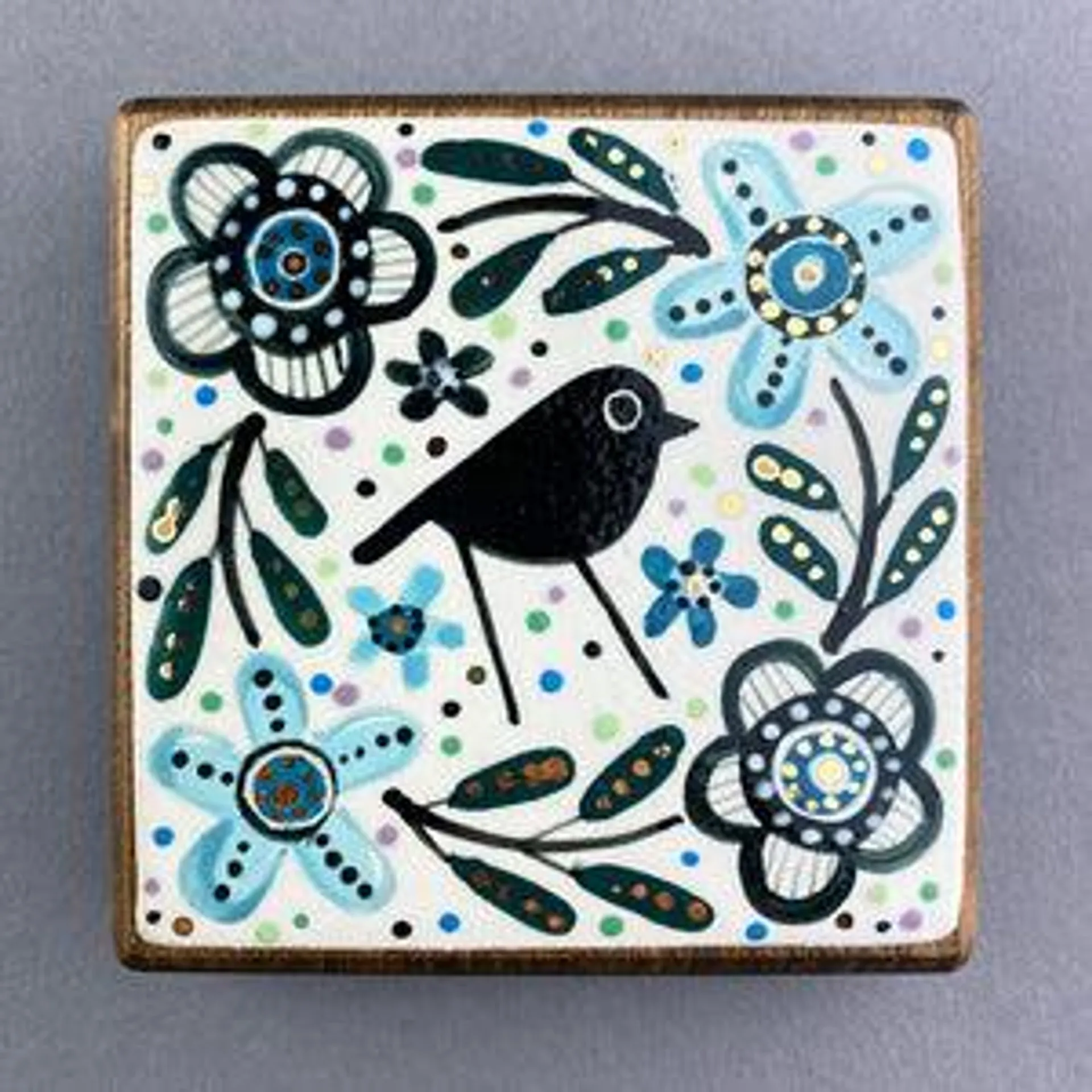 Walnut Mounted Tile - Flowers