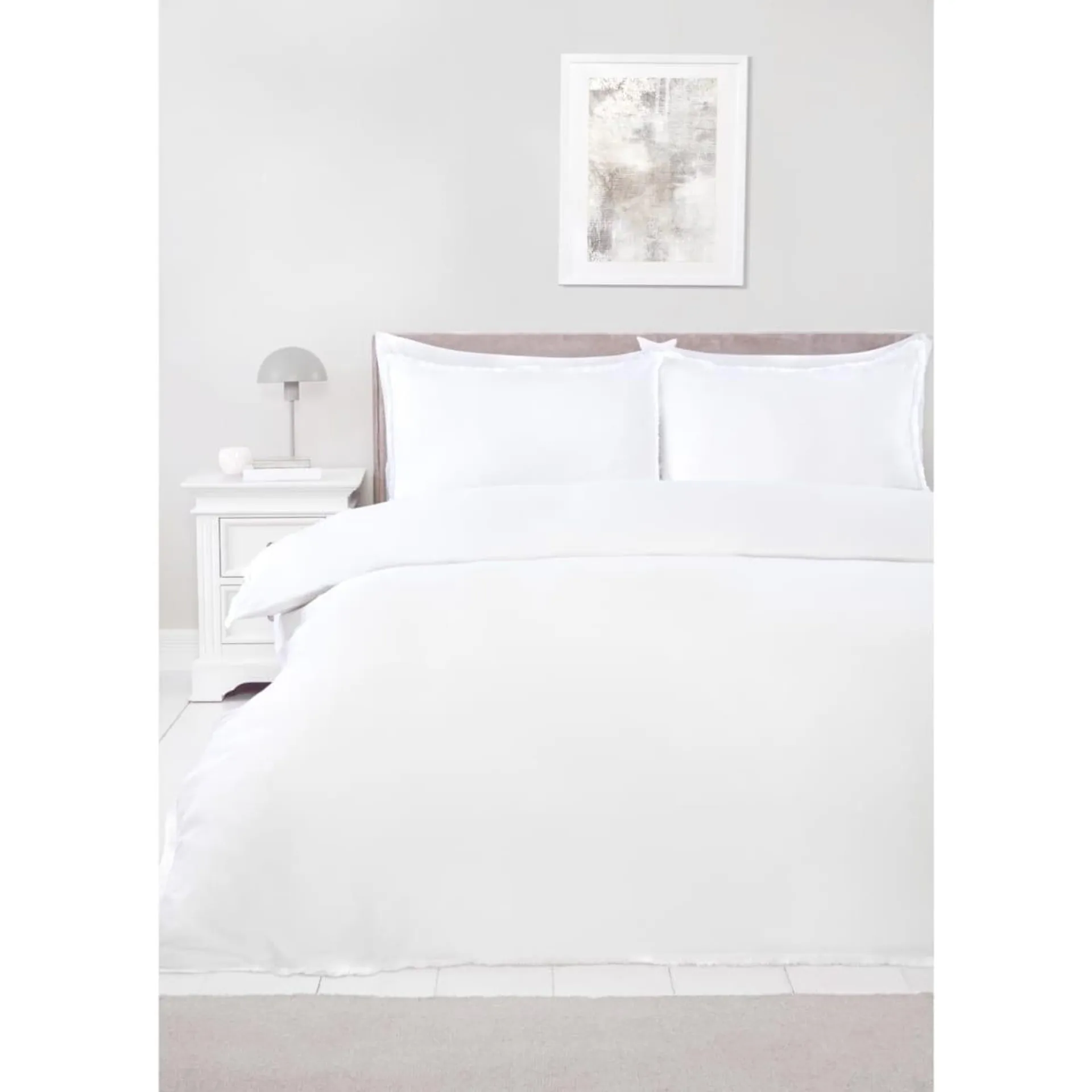 Fringed Trim Double Duvet Set - White