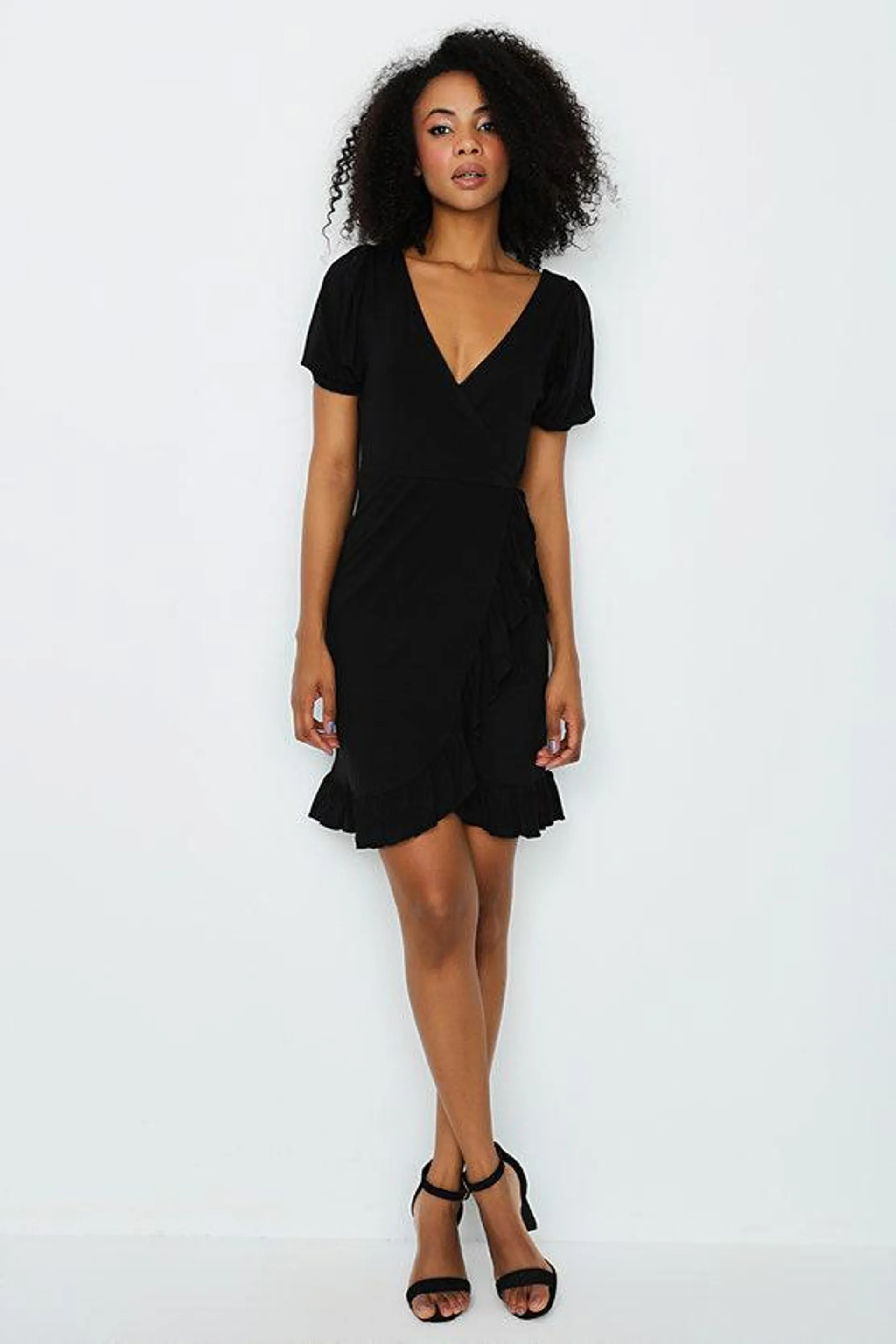 Black Plain Wrap Jersey Dress