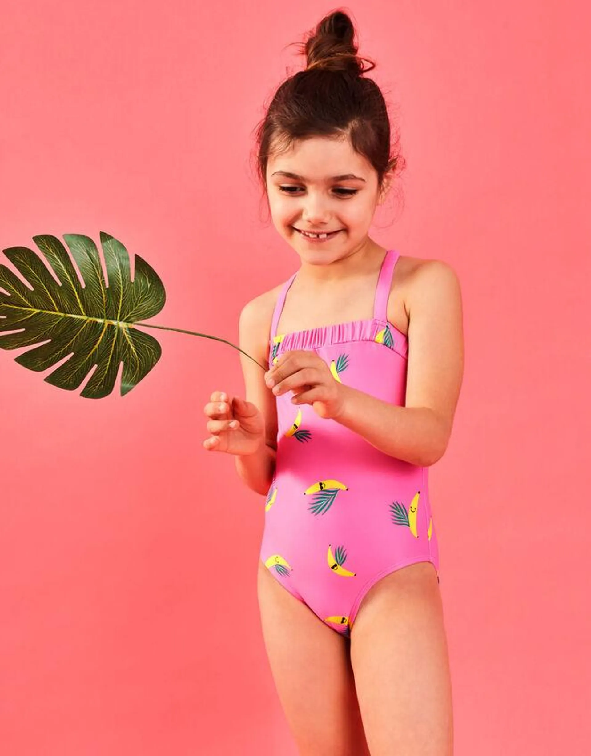 Girls Banana Print Swimsuit Pink