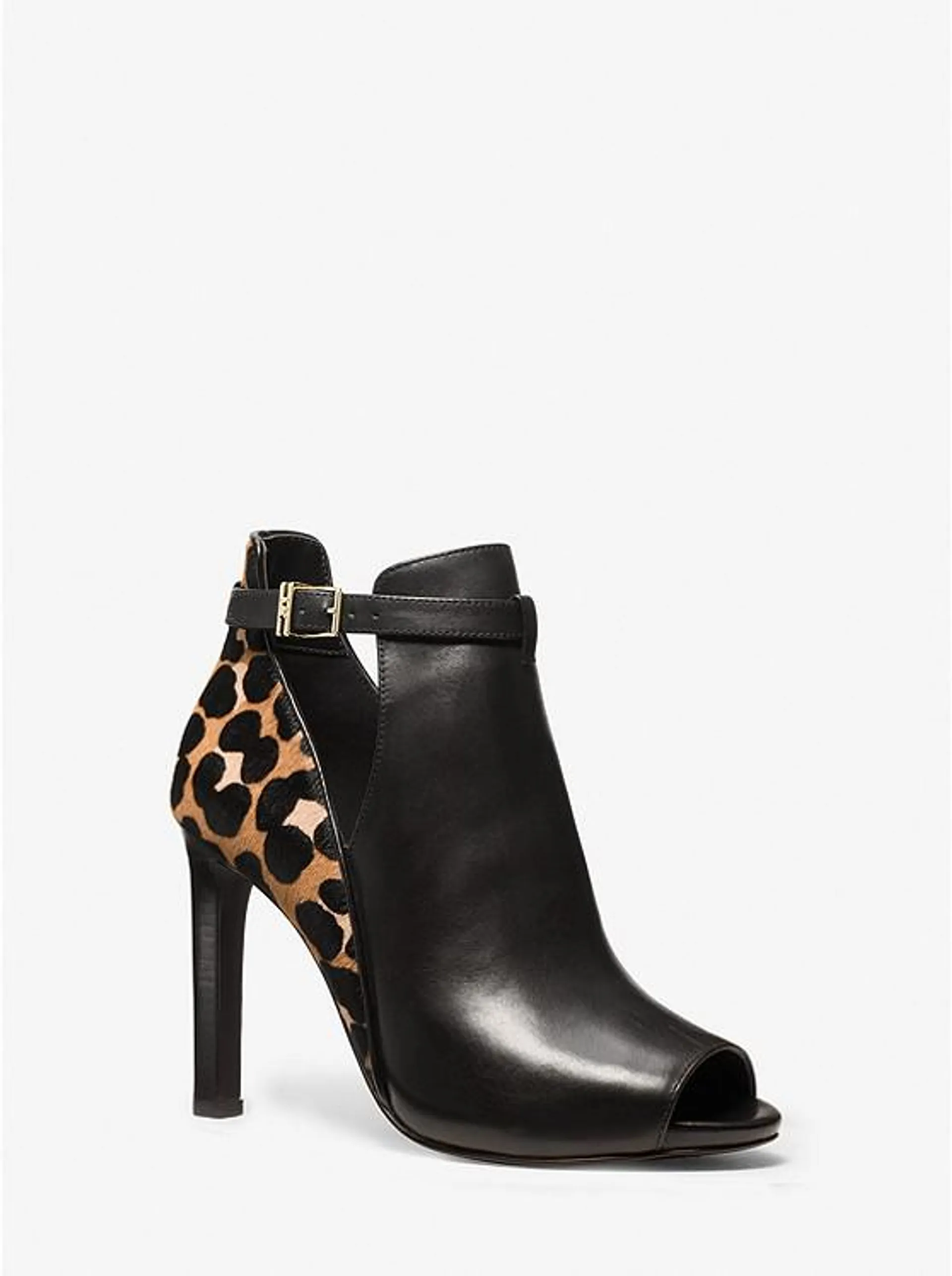 Lawson Leather and Leopard Print Calf Hair Open-Toe Ankle Boot