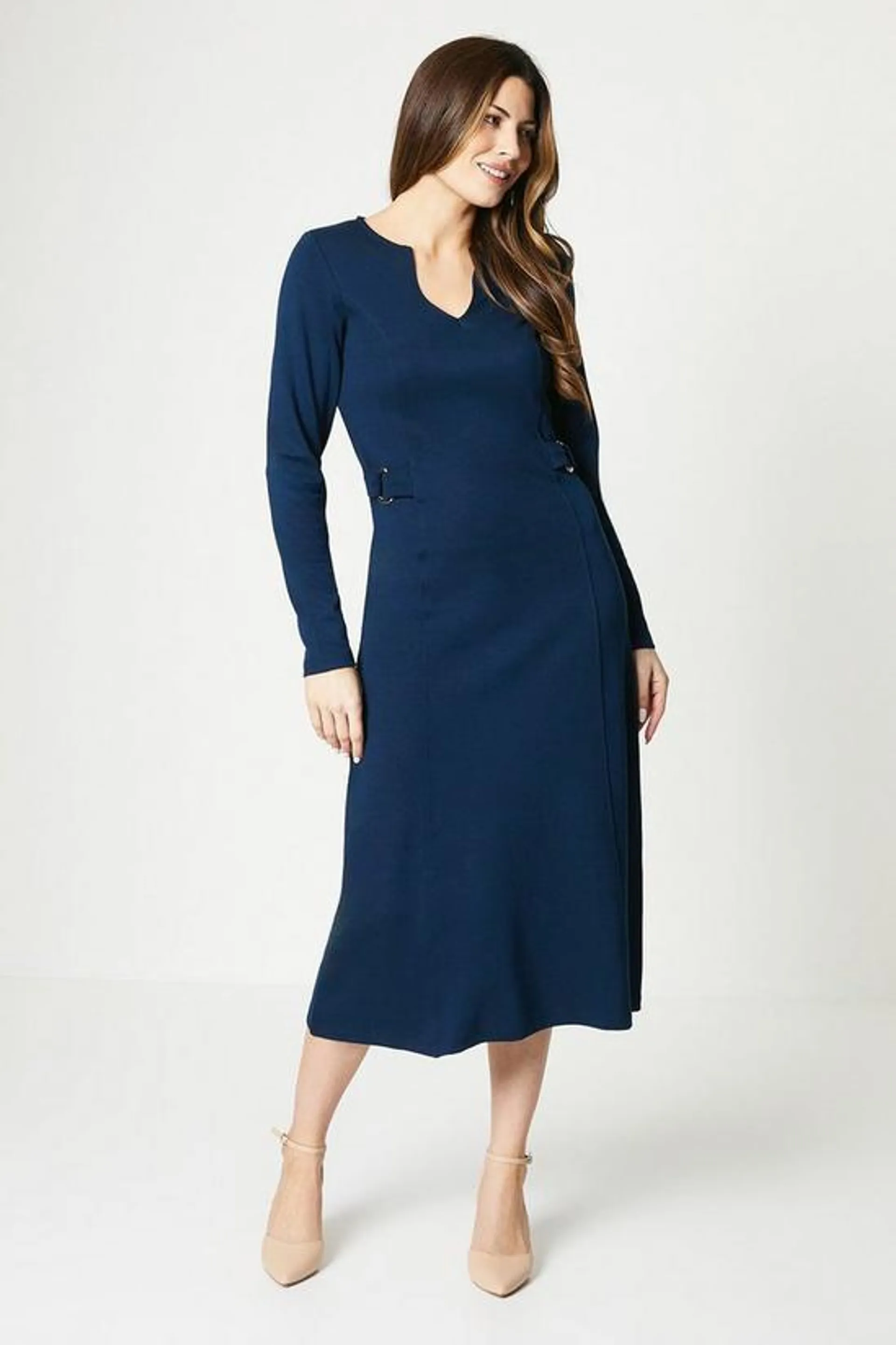 Side Buckle Detail Ponte Midi Dress