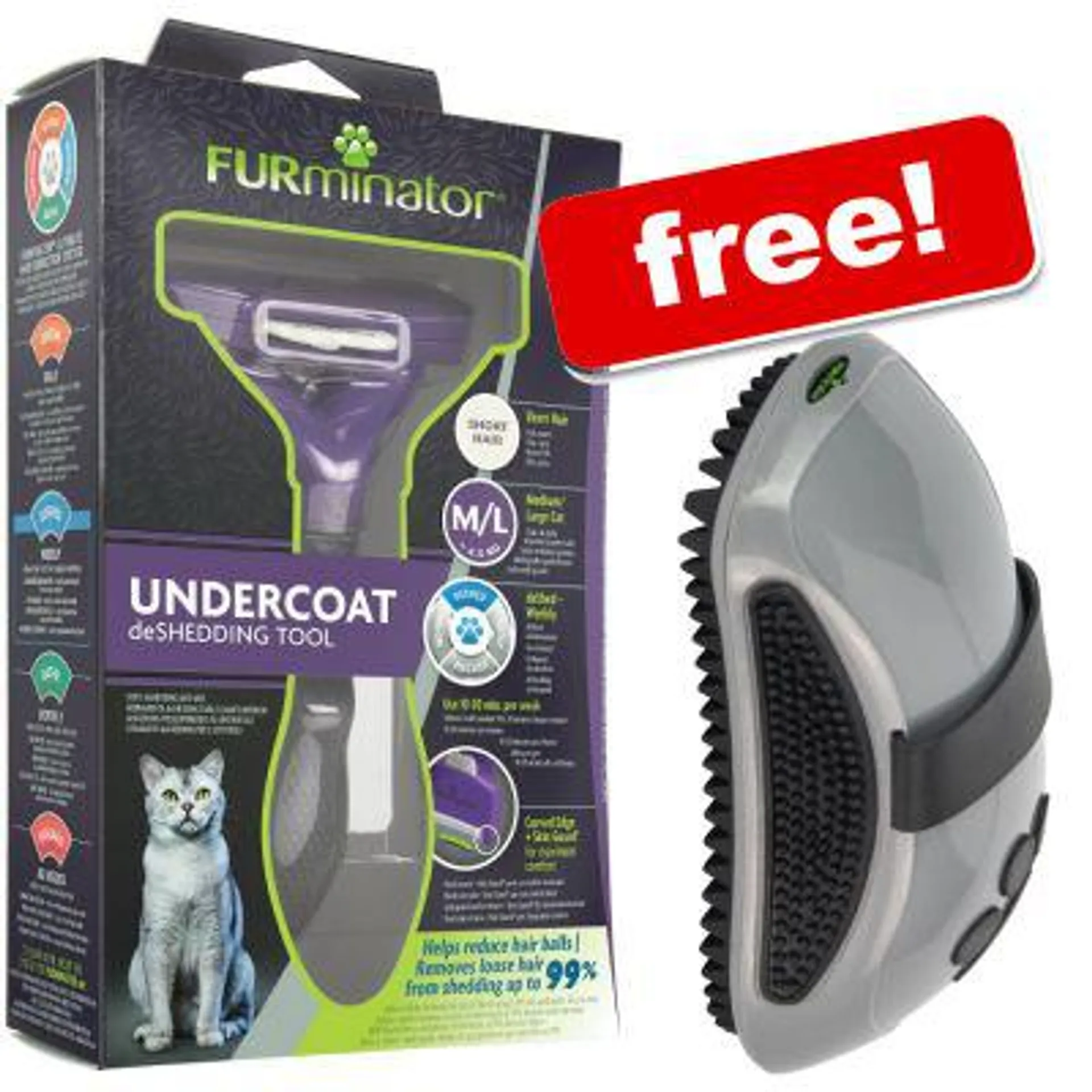 FURminator DeShedding Tool for Cats + FURminator Curry Comb Free!*