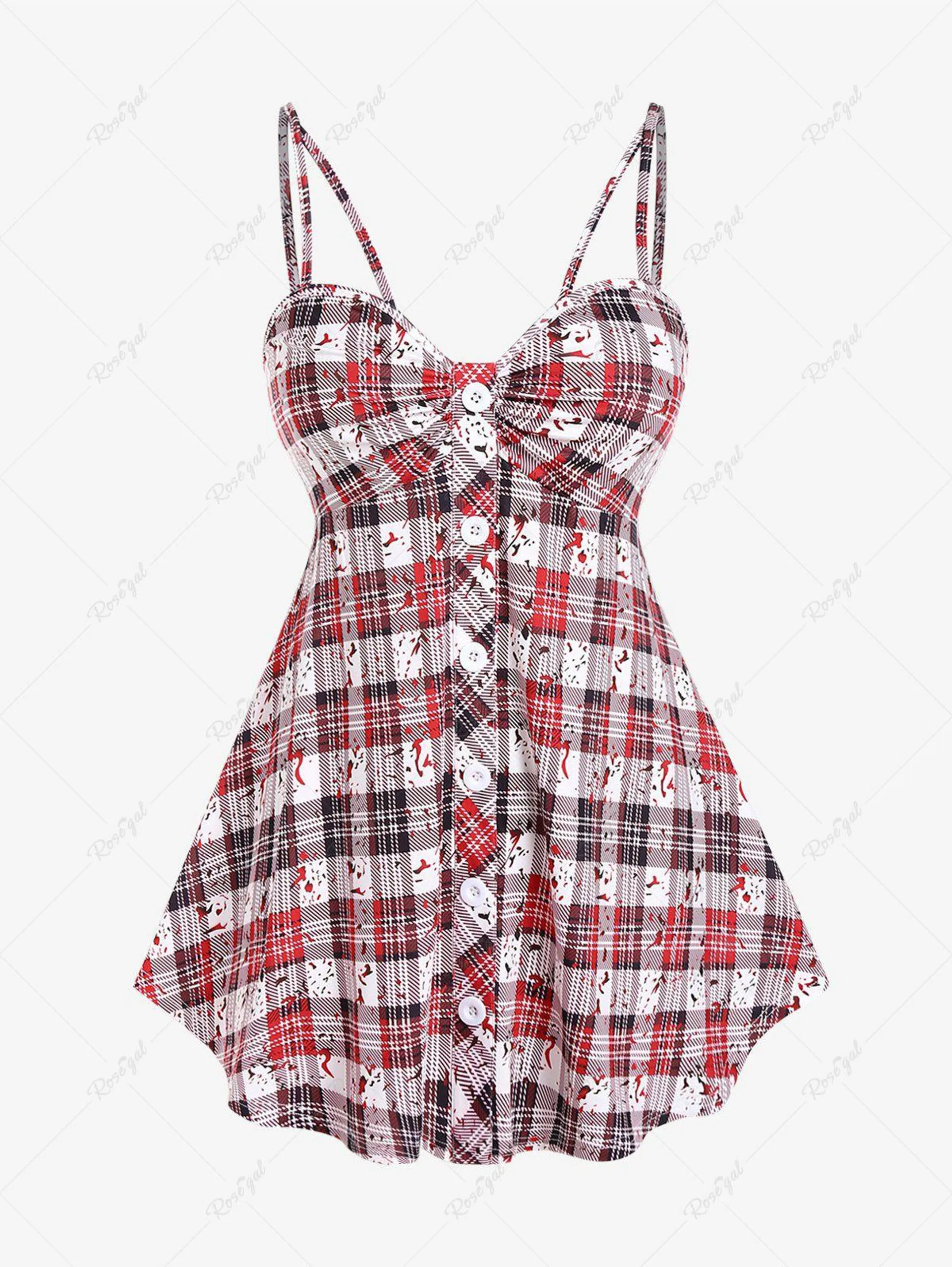 Plus Size Plaid Backless Cami Top with Buttons - M | Us 10