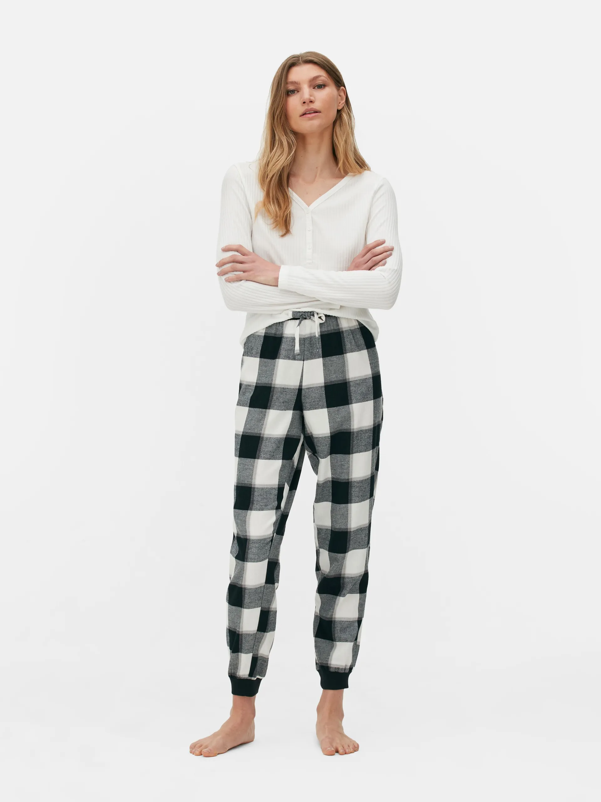 Check Bottom Long Sleeve Pajama Set