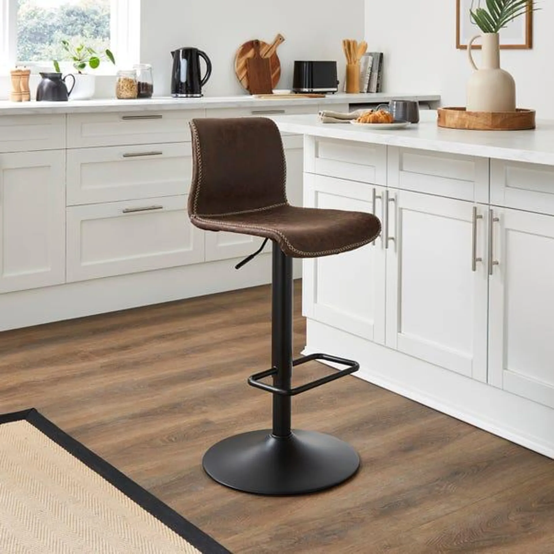 Venice Adjustable Height Swivel Bar Stool, Faux Leather