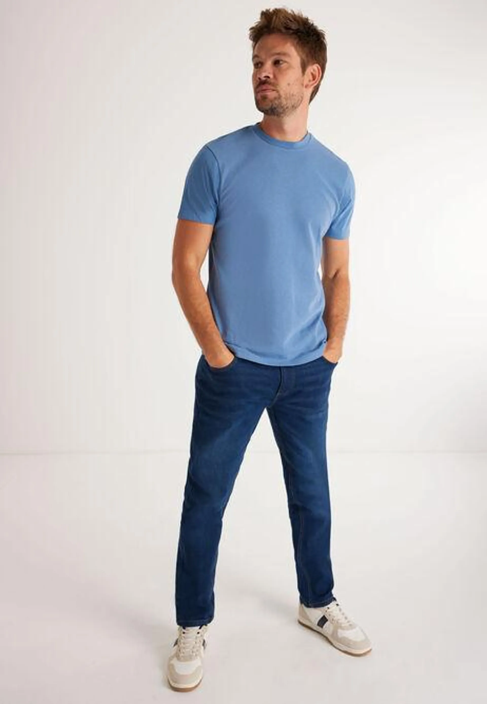 Mens Mid Blue Plain Crew T-Shirt