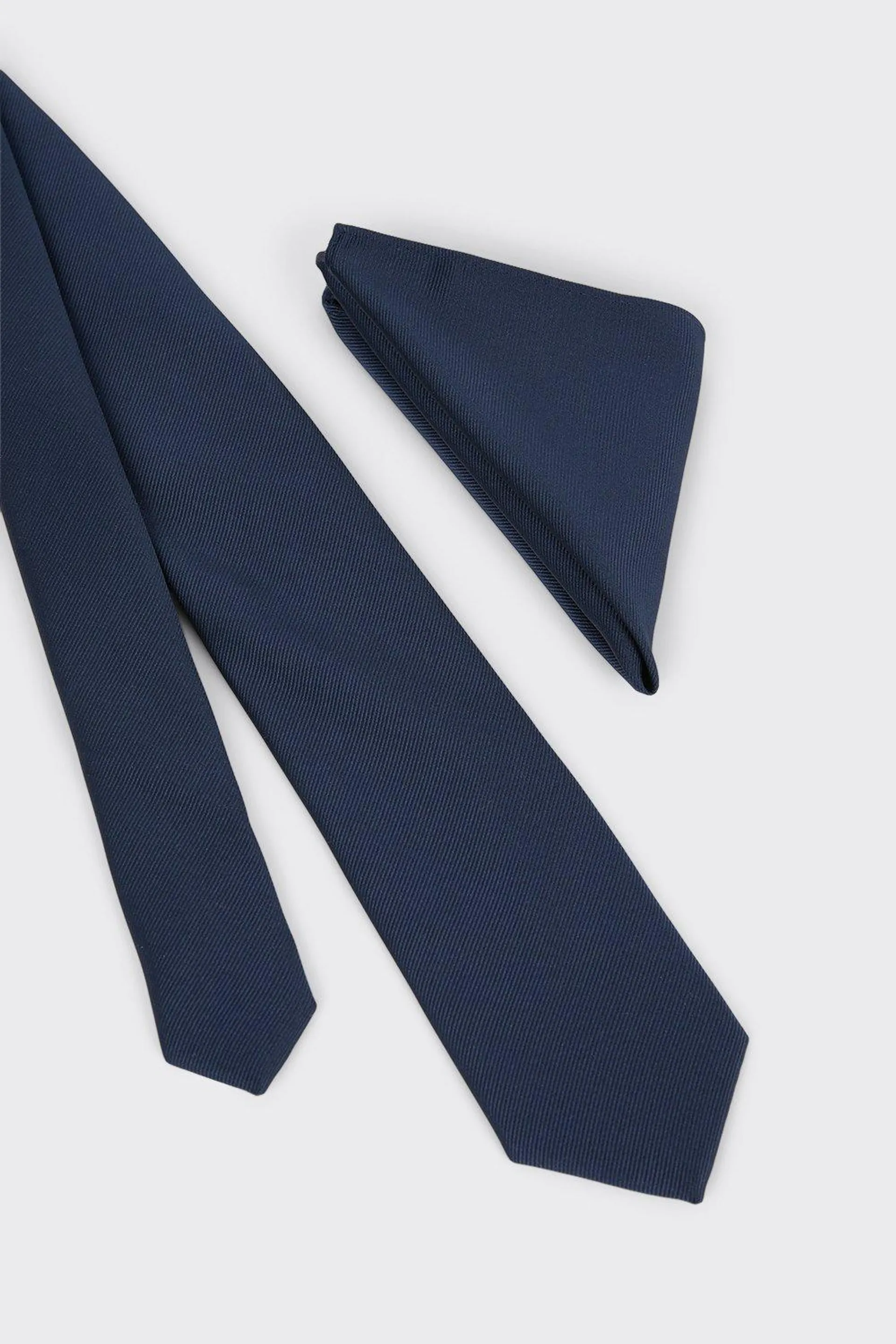 Longer Length Slim Navy Tie And Pocket Square Set