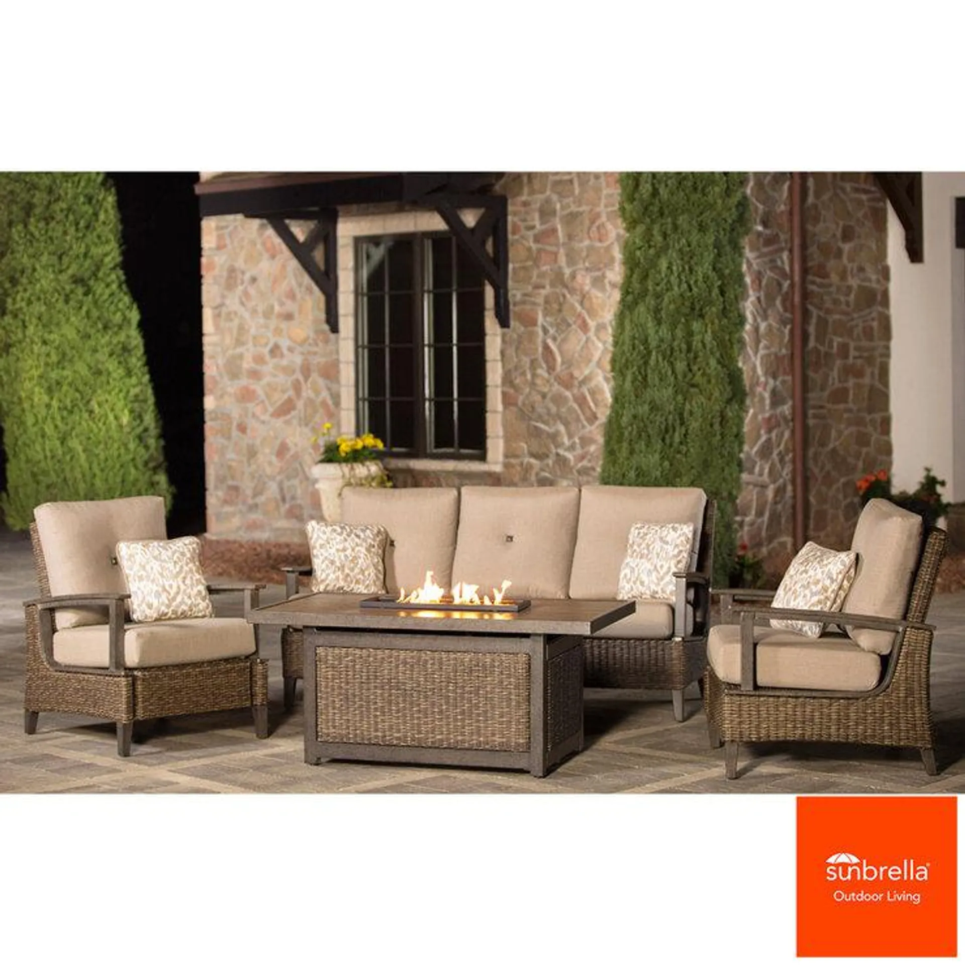 Agio Brentwood 4 Piece Woven Deep Seating Fire Set + Cover