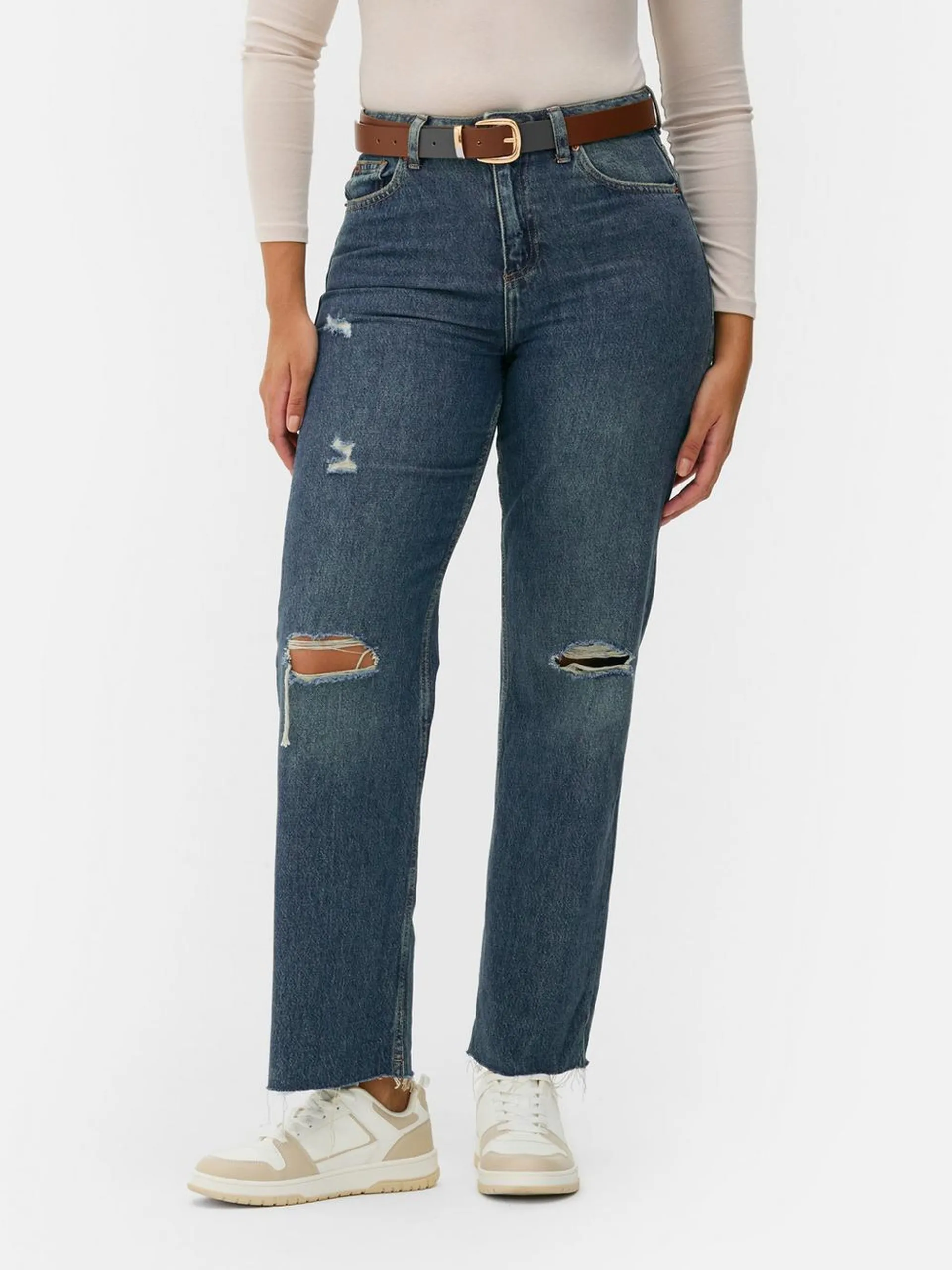 Lightly Distressed Straight Leg Jeans