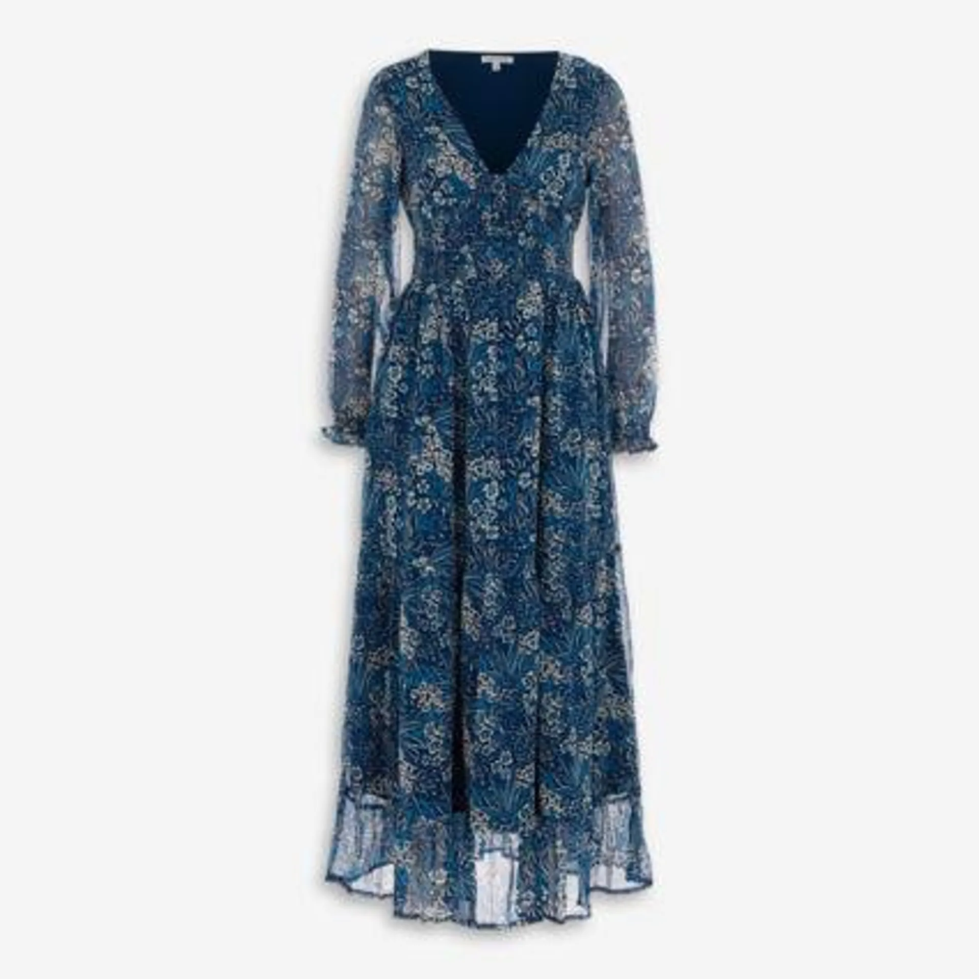 Blue Patterned Midi Dress