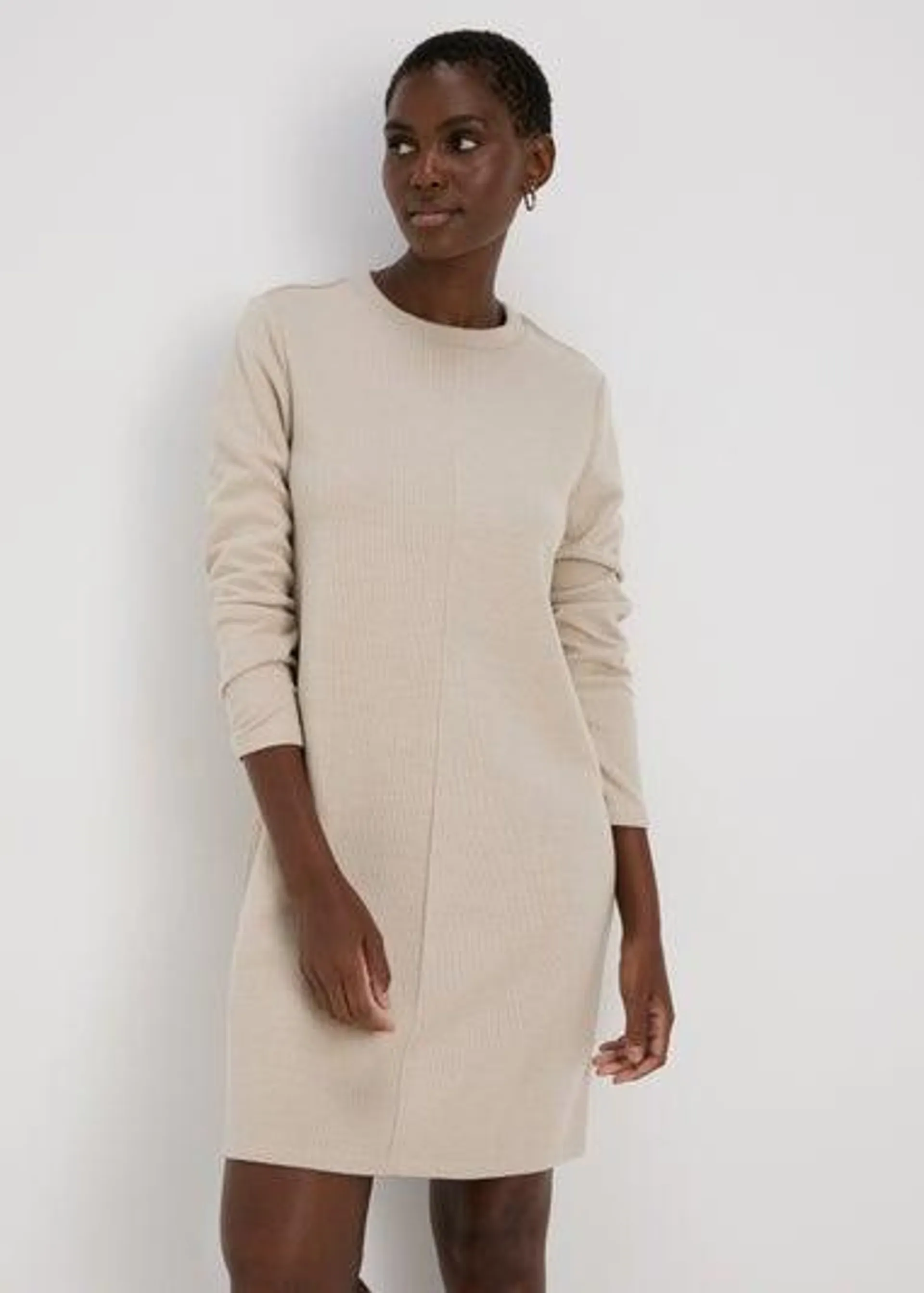 Oatmeal Ribbed Sweater Dress