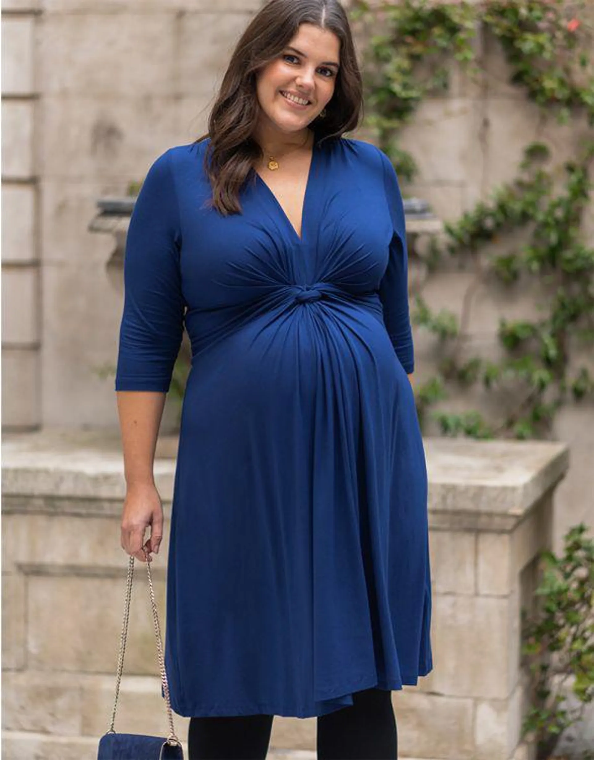 Curve Blue Knot Front Maternity Dress