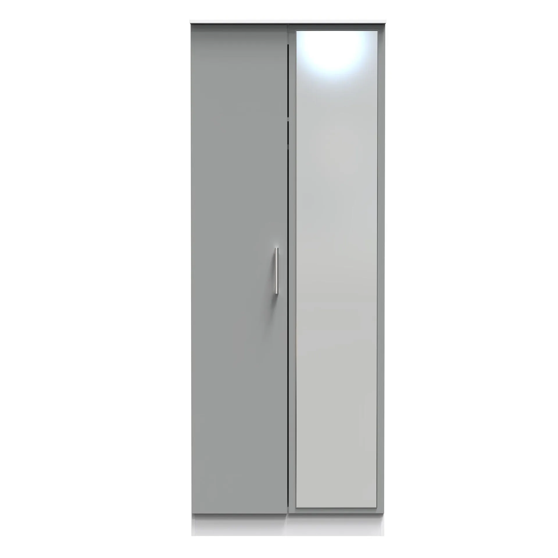 Denver Ready Assembled Wardrobe with 2 Doors and Mirror - Grey & White