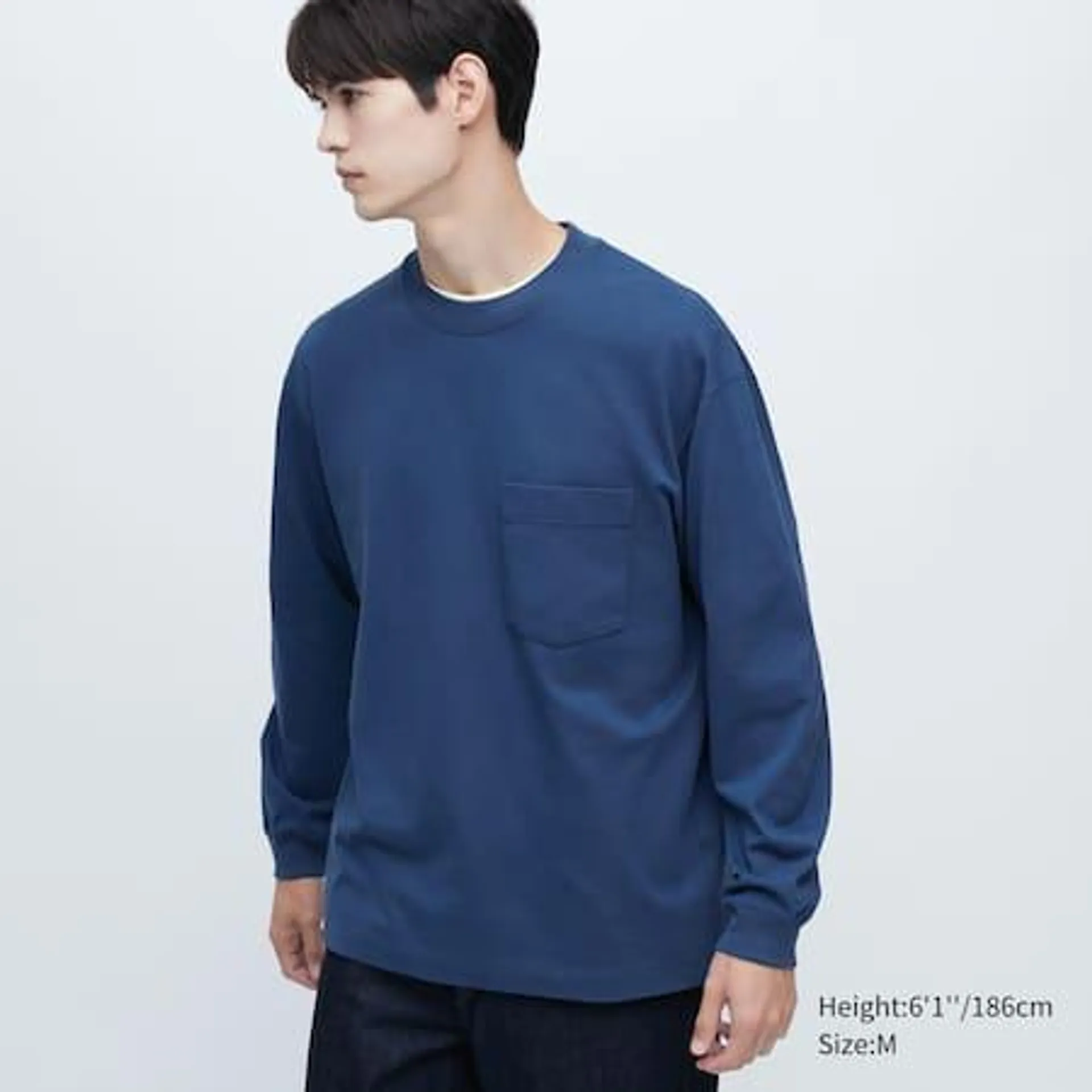Washed Cotton Crew Neck Long Sleeved T-Shirt
