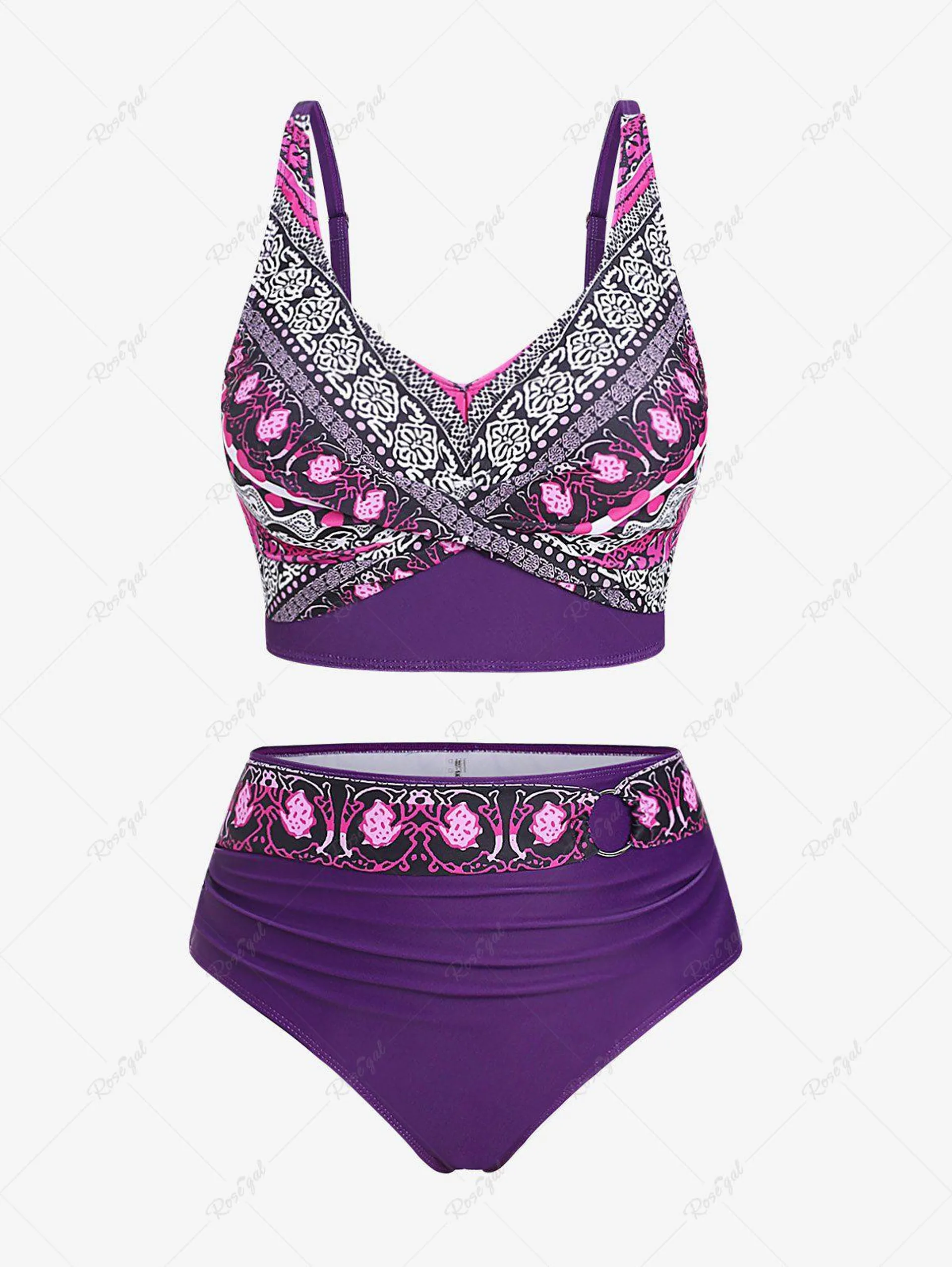 Plus Size Paisley Print Twist Bikini Swimsuit - 4x | Us 26-28