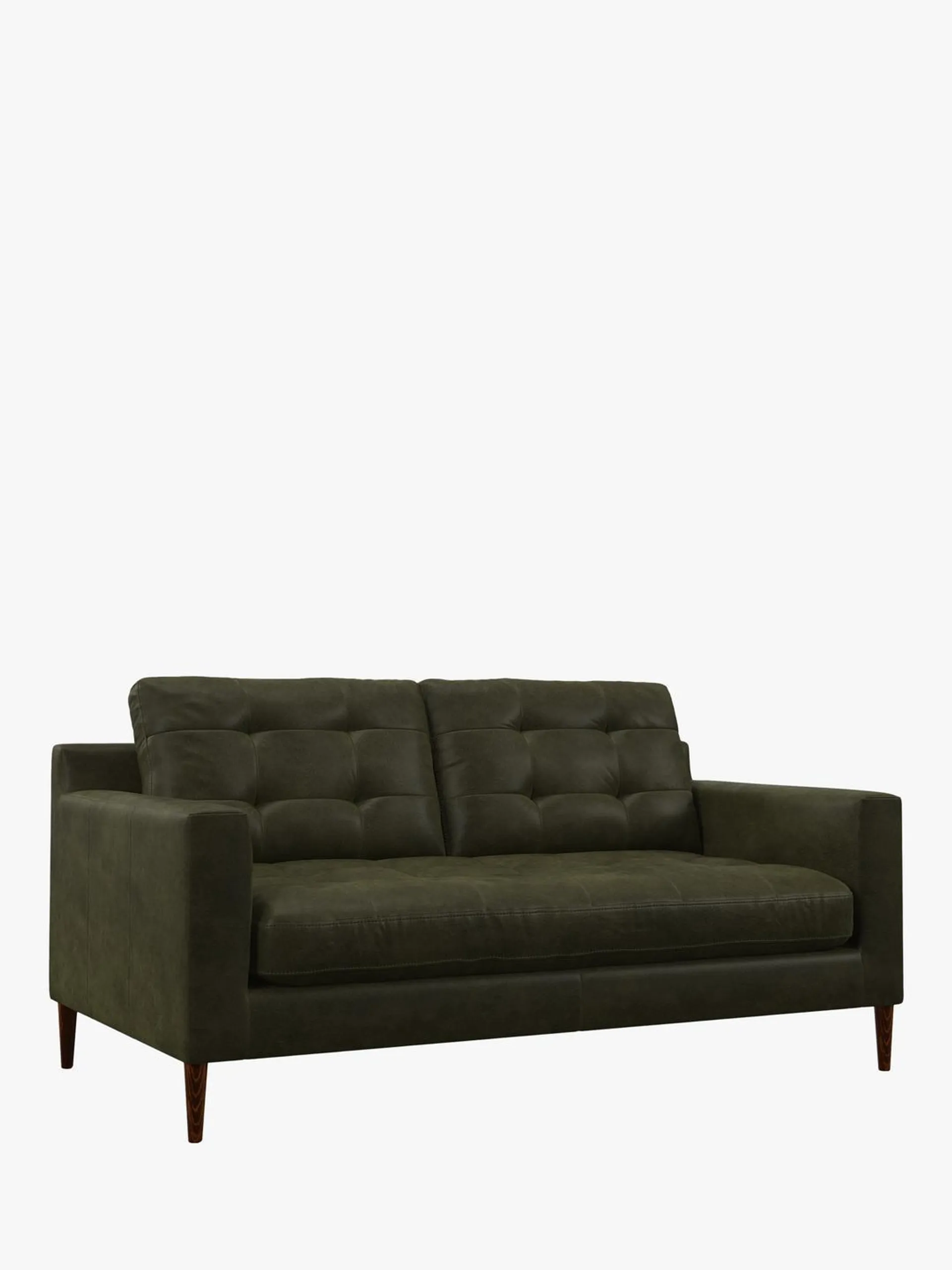 John Lewis Draper II Medium 2 Seater Leather Sofa, Dark Leg, Demetra Green