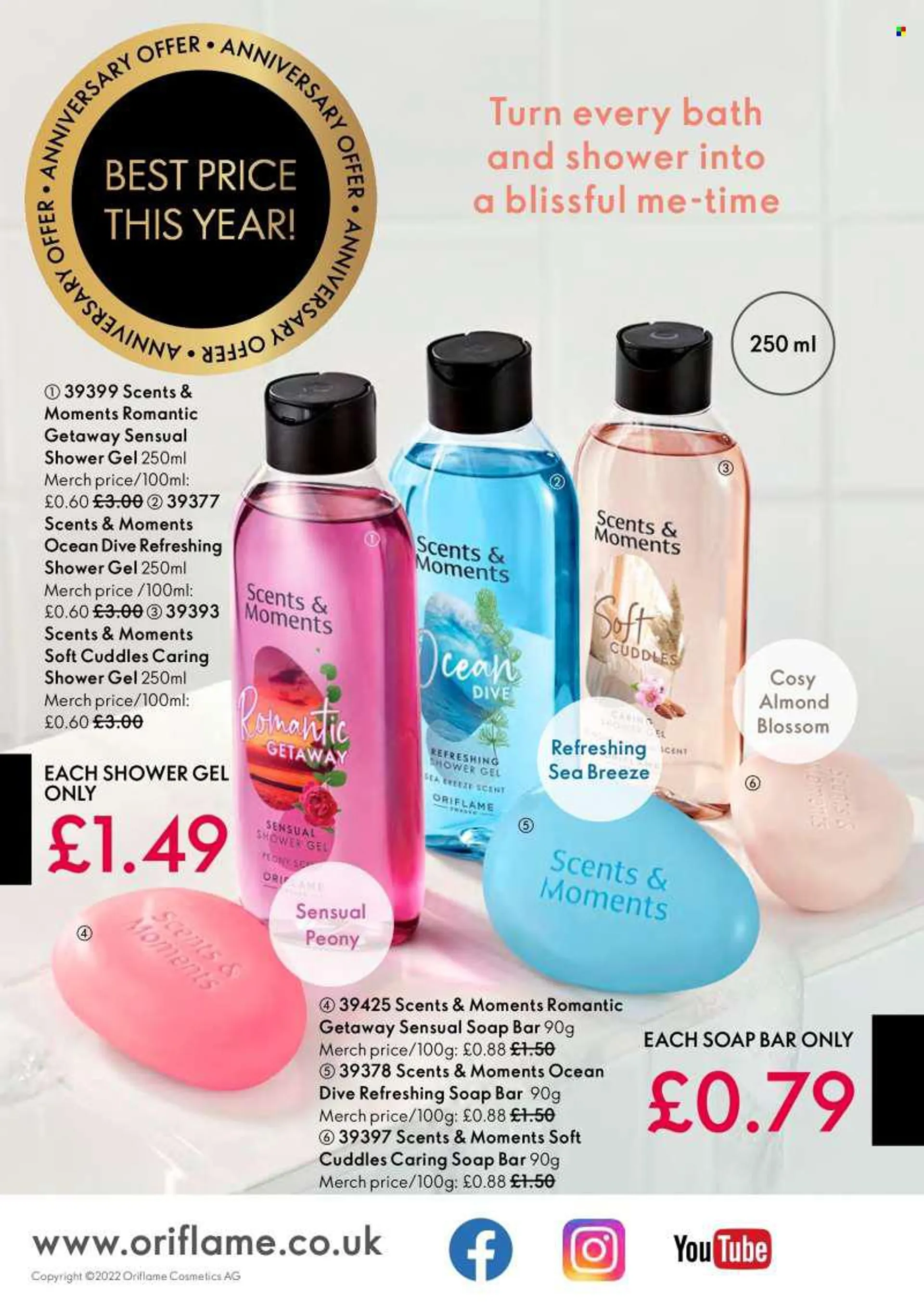 Oriflame offer  - 29.6.2022 - 19.7.2022 - Sales products - shower gel, soap bar, soap. Page 136.