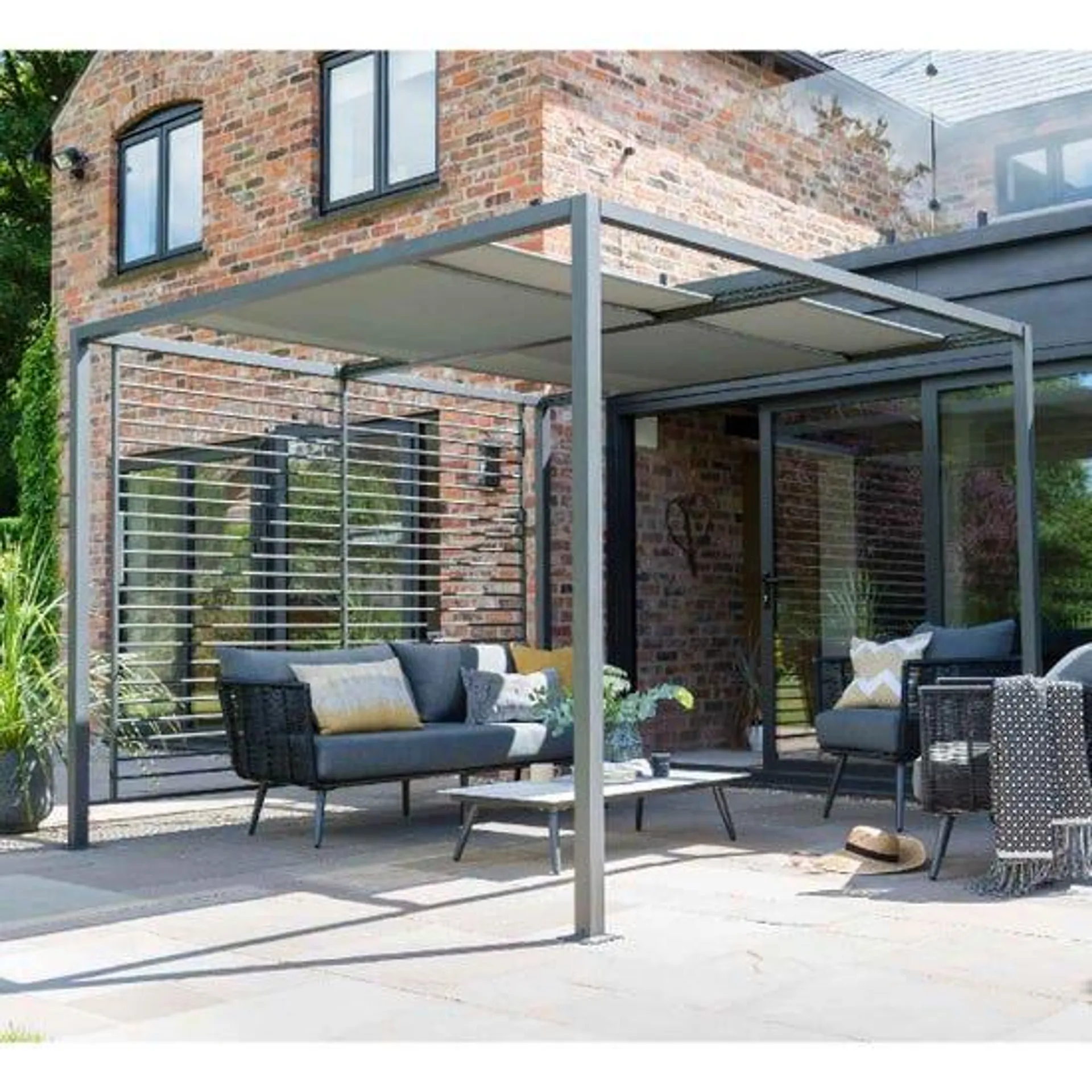 Garden Must Haves Sliding Roof Gazebo Pergola - Grey