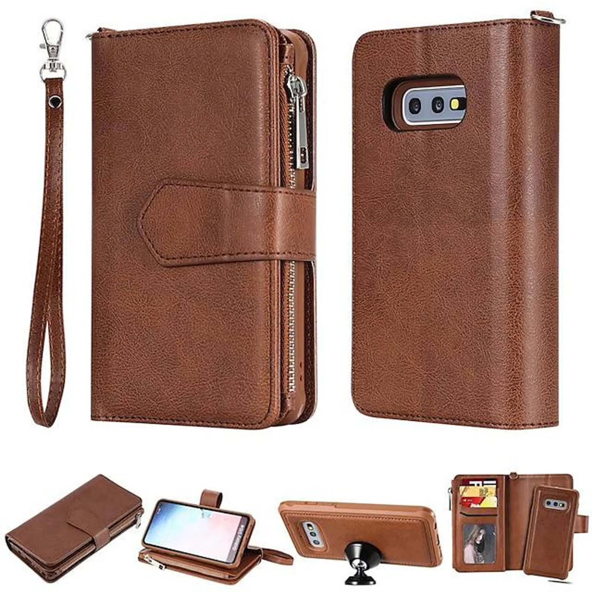 Phone Case For Samsung Galaxy Wallet Case S23 S21 S20 Plus Ultra Wallet Card Holder with Stand Solid Color Hard PU Leather