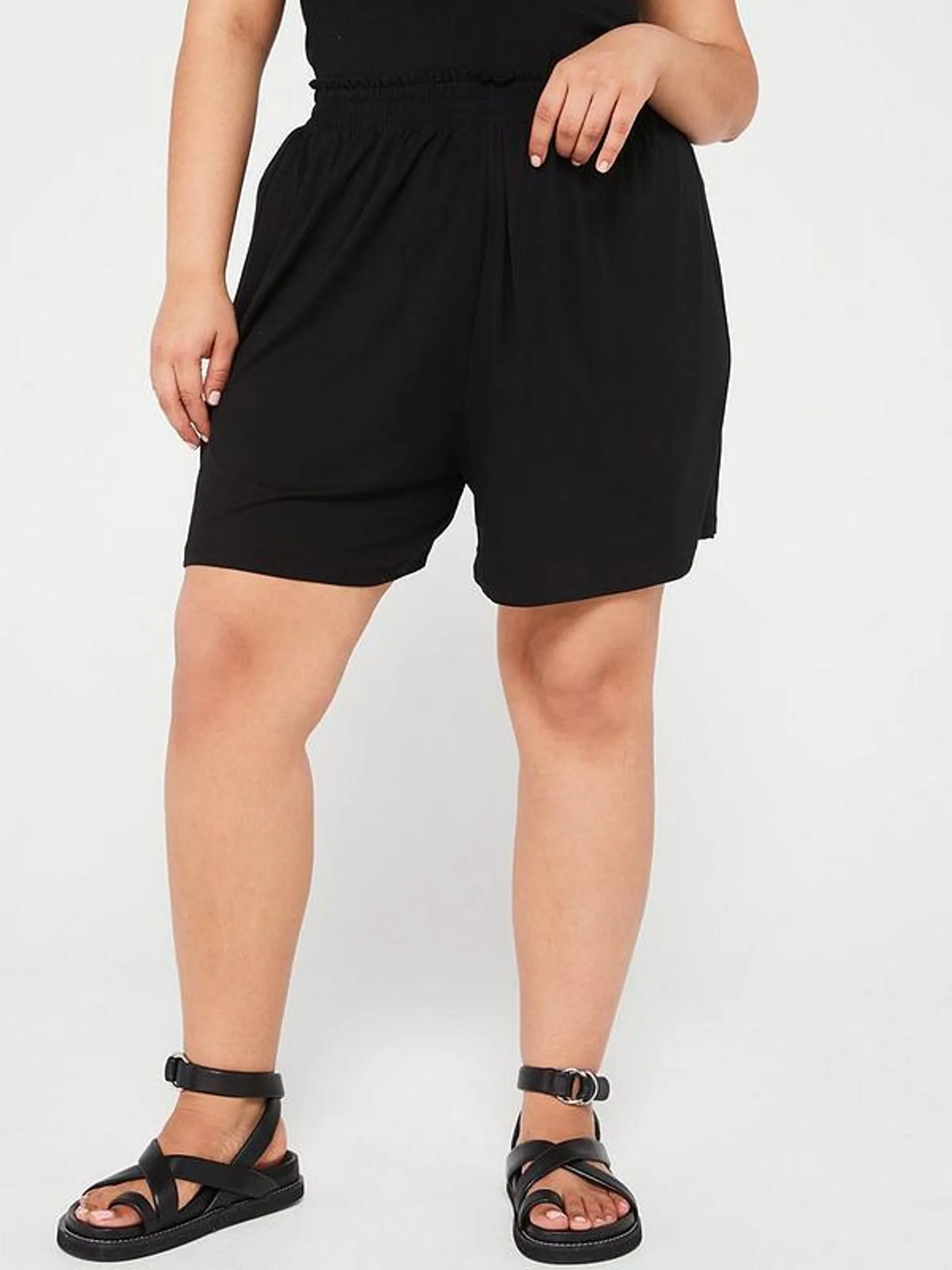 Elasticated Waist Stretch Shorts - Black