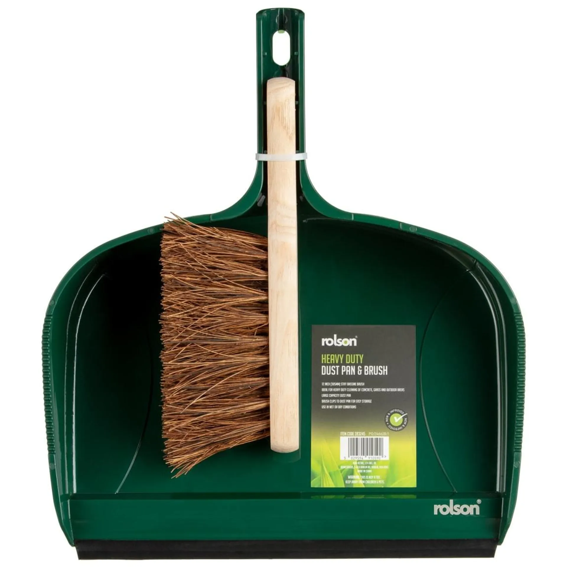 Heavy Duty Dustpan & Bassine Brush Set - Green