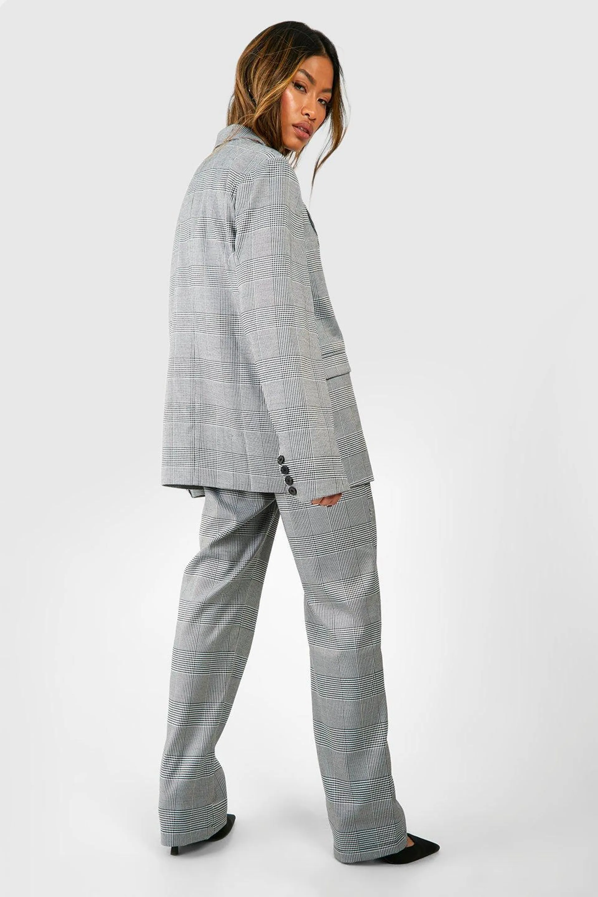 Mini Mono Check Wide Leg Tailored Trousers