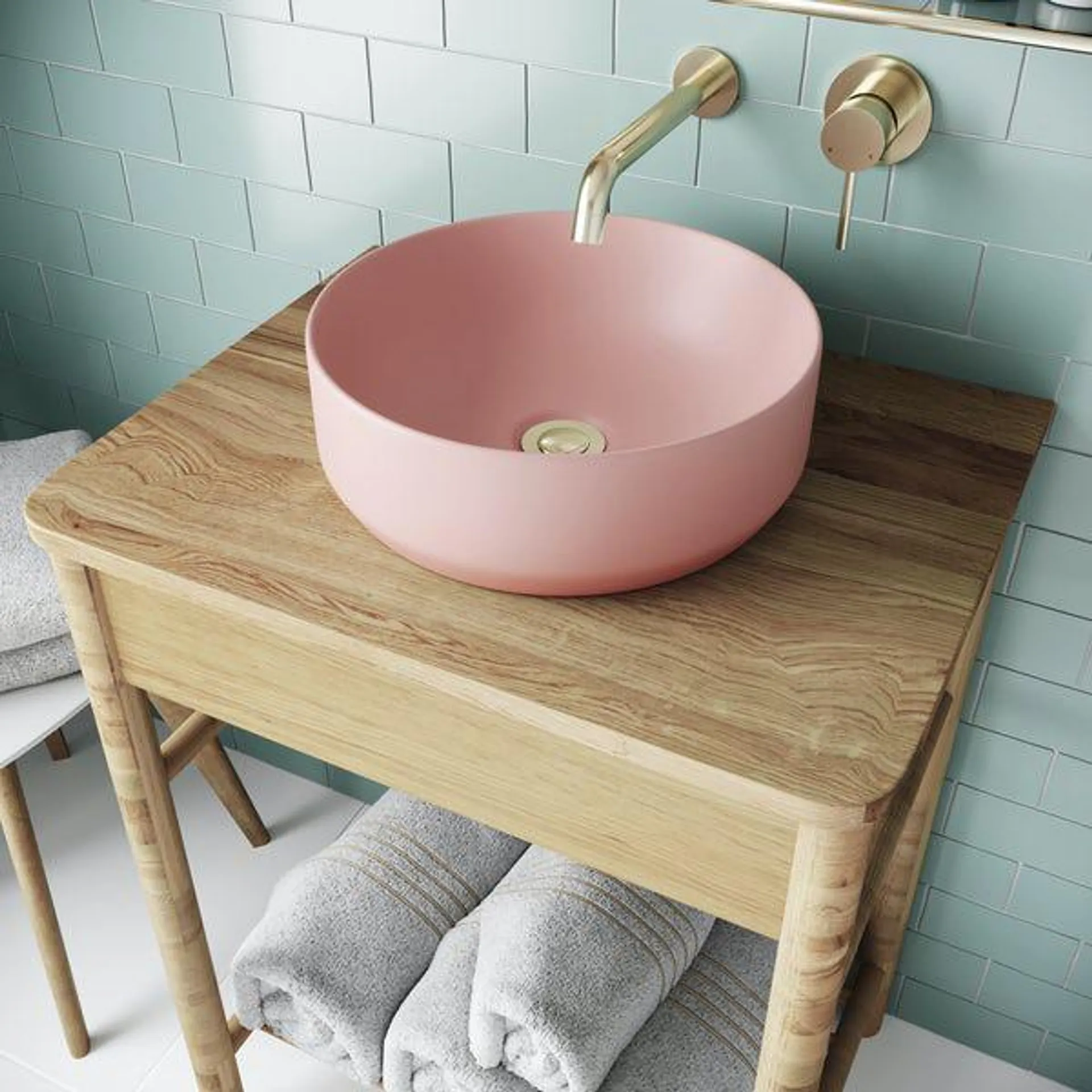 Mode Orion pink coloured countertop basin 355mm with tap