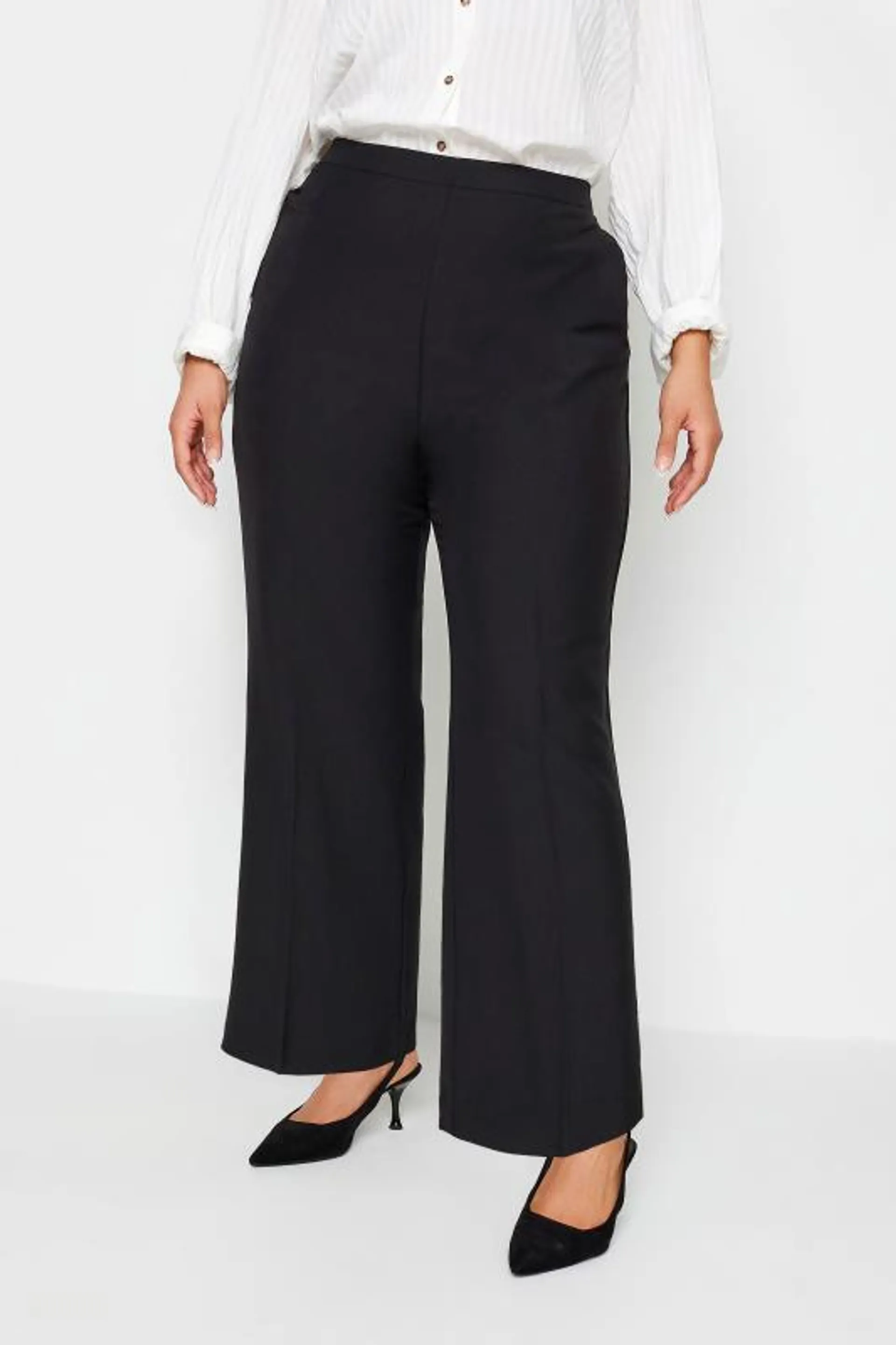 YOURS Curve Black Elasticated Stretch Straight Leg Trousers