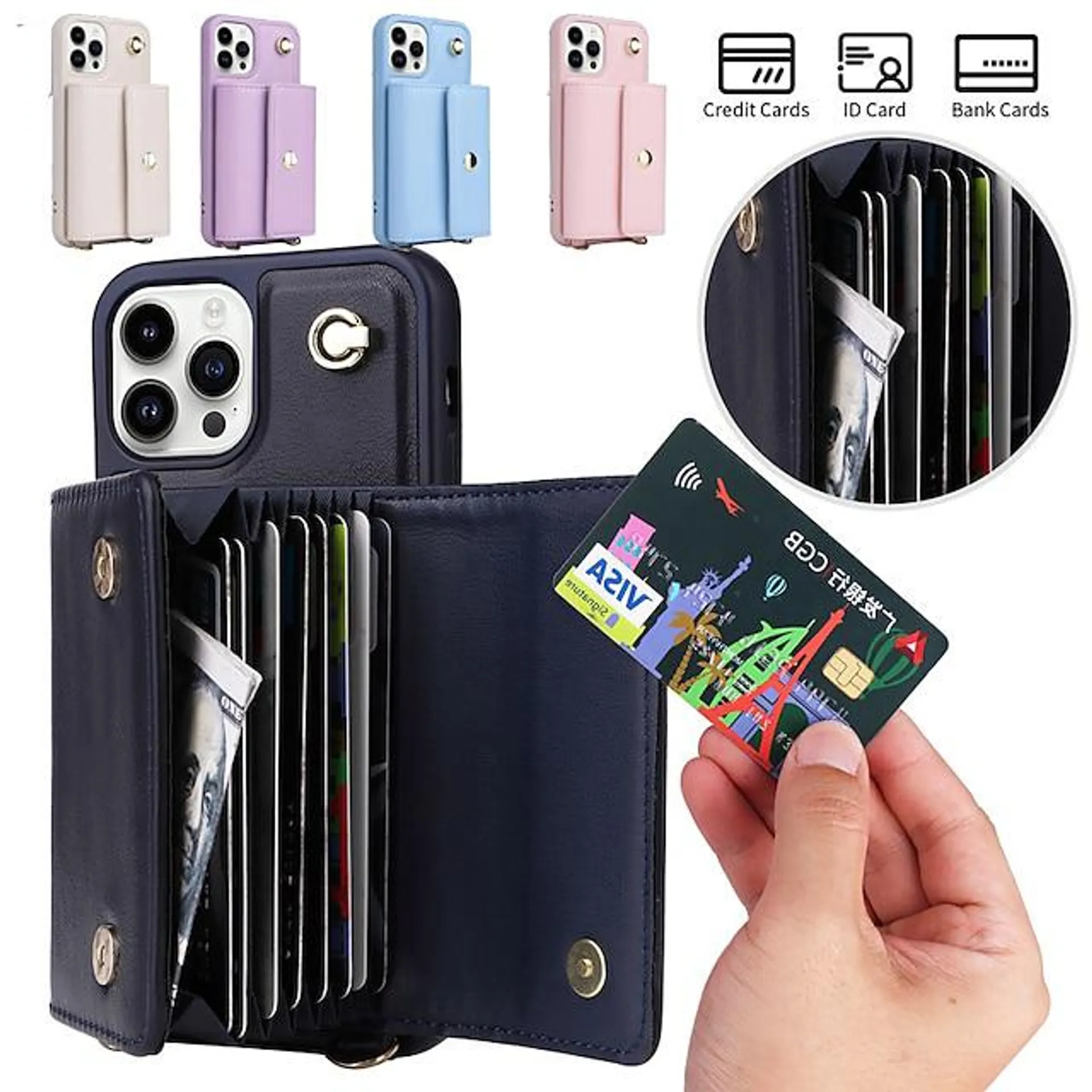 Phone Case For iPhone 15 Pro Max Plus iPhone 14 13 12 11 Pro Max Plus X XR XS 8 7 Wallet Case with Stand Holder with Lanyard Card Slot Solid Color TPU PU Leather