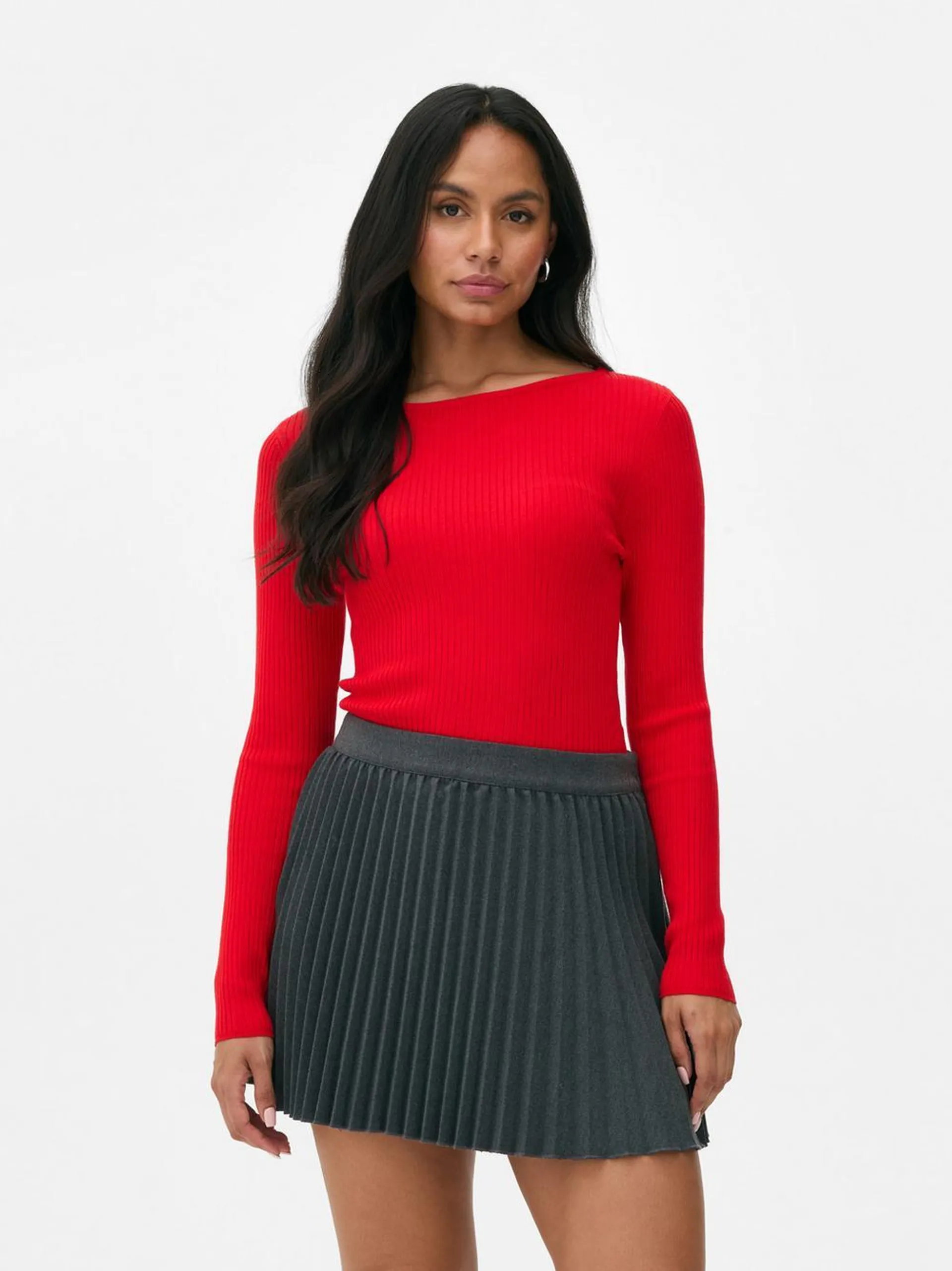 Ribbed Slash Neck Jumper