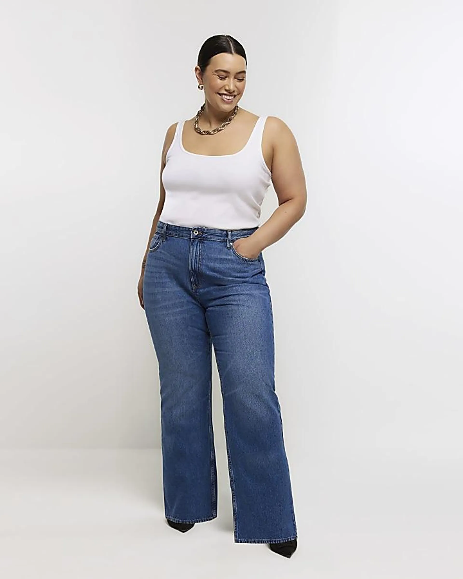 Plus blue mid rise straight jeans