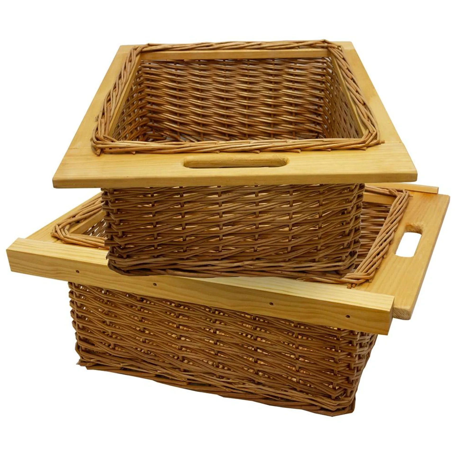 Kukoo Brown Beech and Rattan Wicker Kitchen Basket 2 Pack