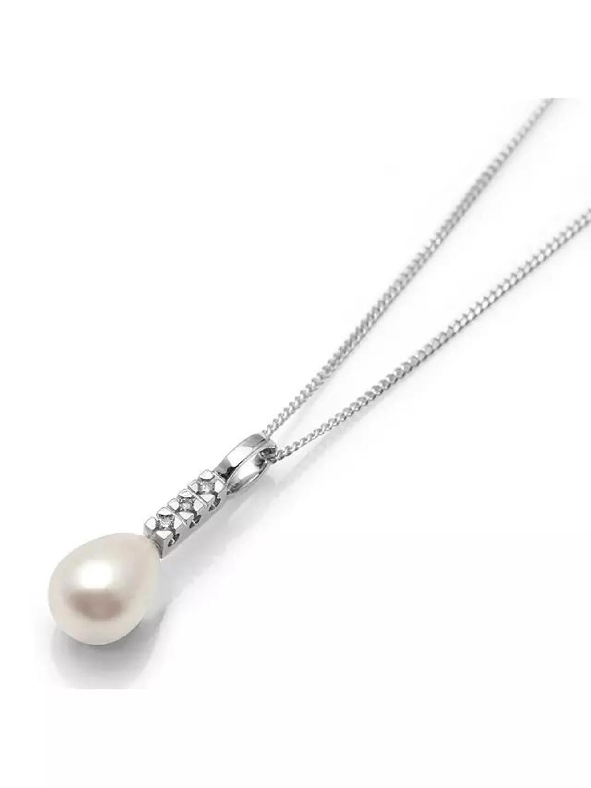 A B Davis 9ct White Gold Diamond and Freshwater Pearl Pendant Necklace, White