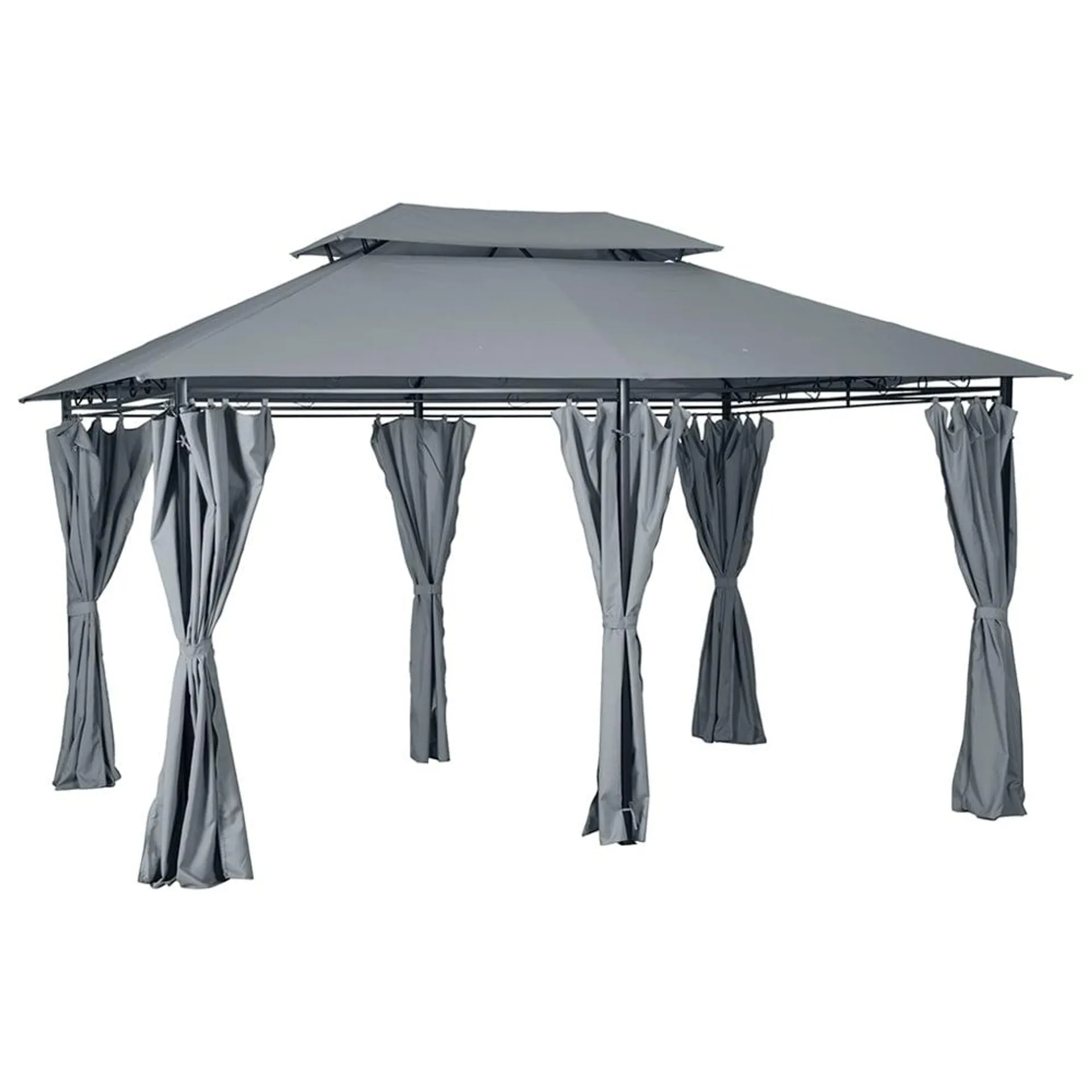 Outsunny 4 x 3m Grey Gazebo Shelter with Curtains