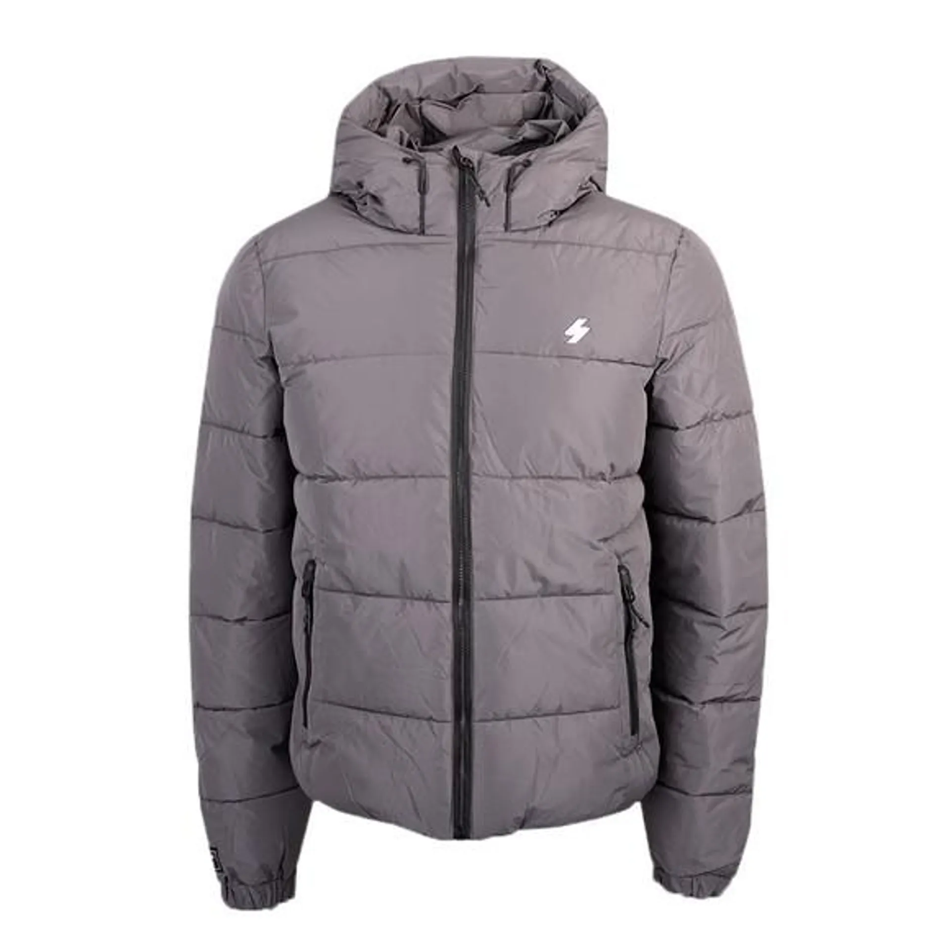 Mens Grey Hooded Sports Puffer Jacket