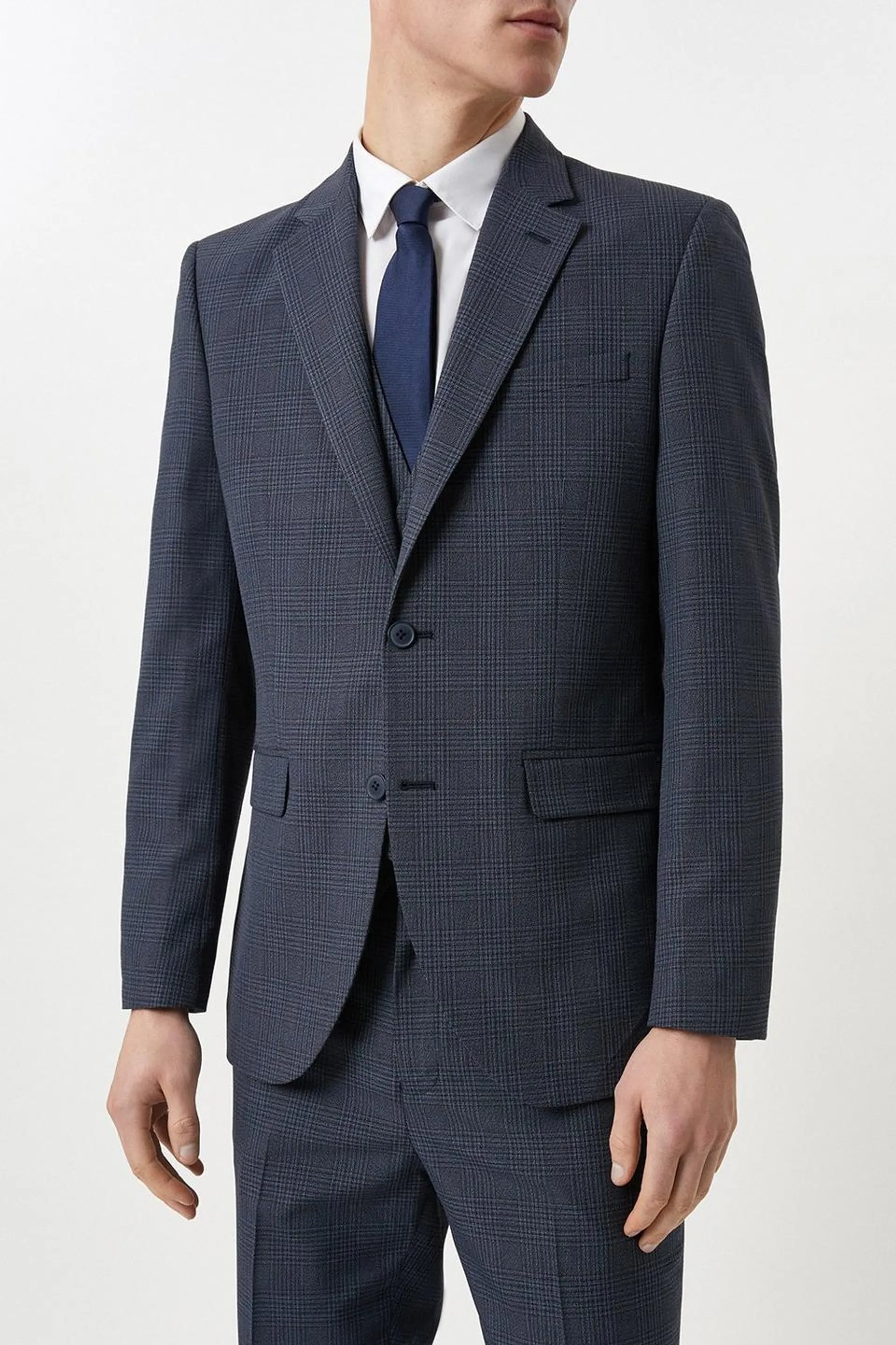 Tailored Fit Navy Overcheck Suit Jacket