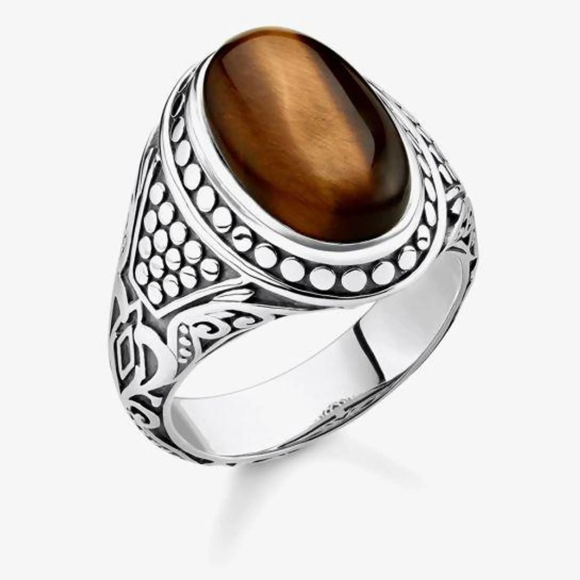 Sterling Silver Oxidized Tigers Eye Signet Ring