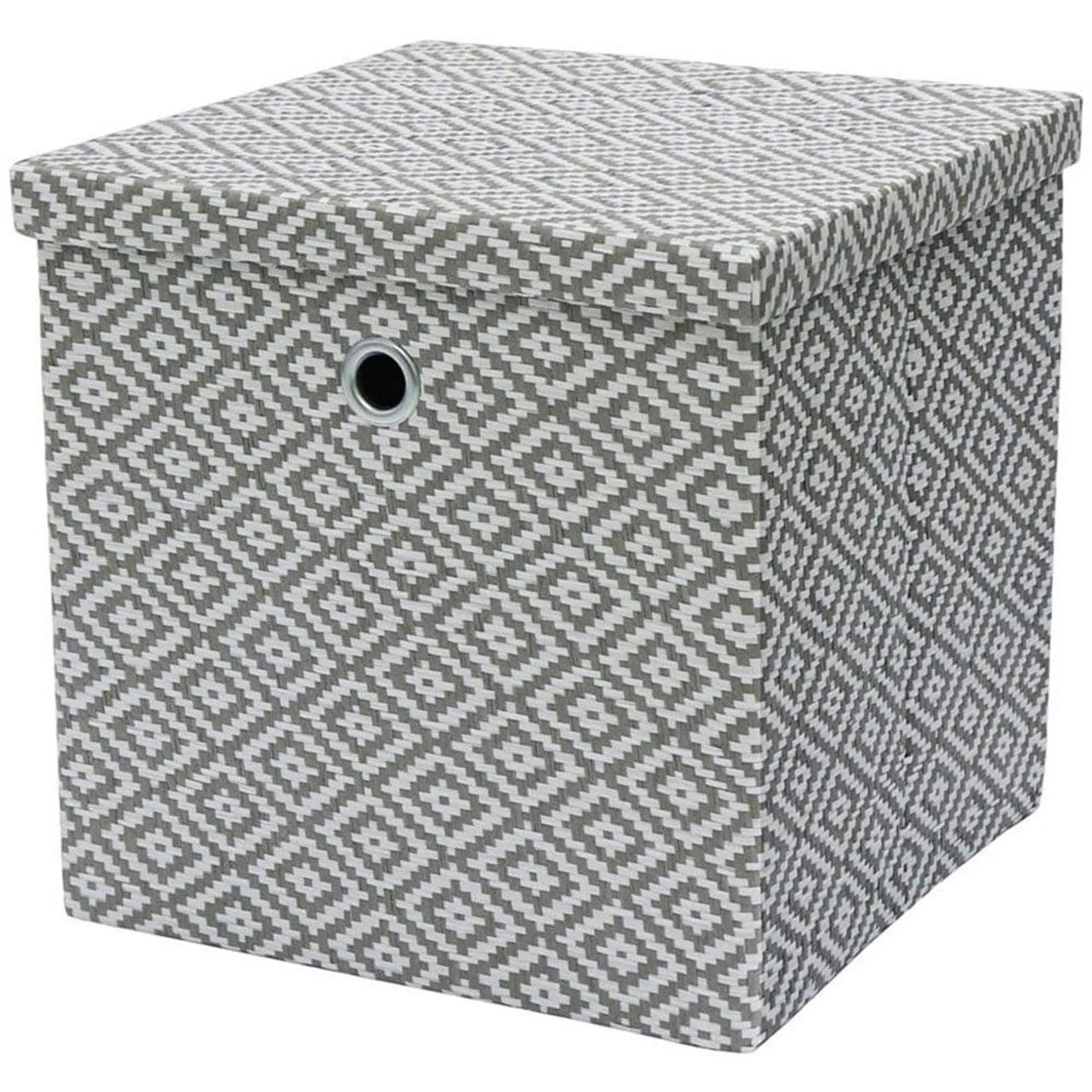 JVL Argyle Grey Foldable Paper Storage Box with Lid