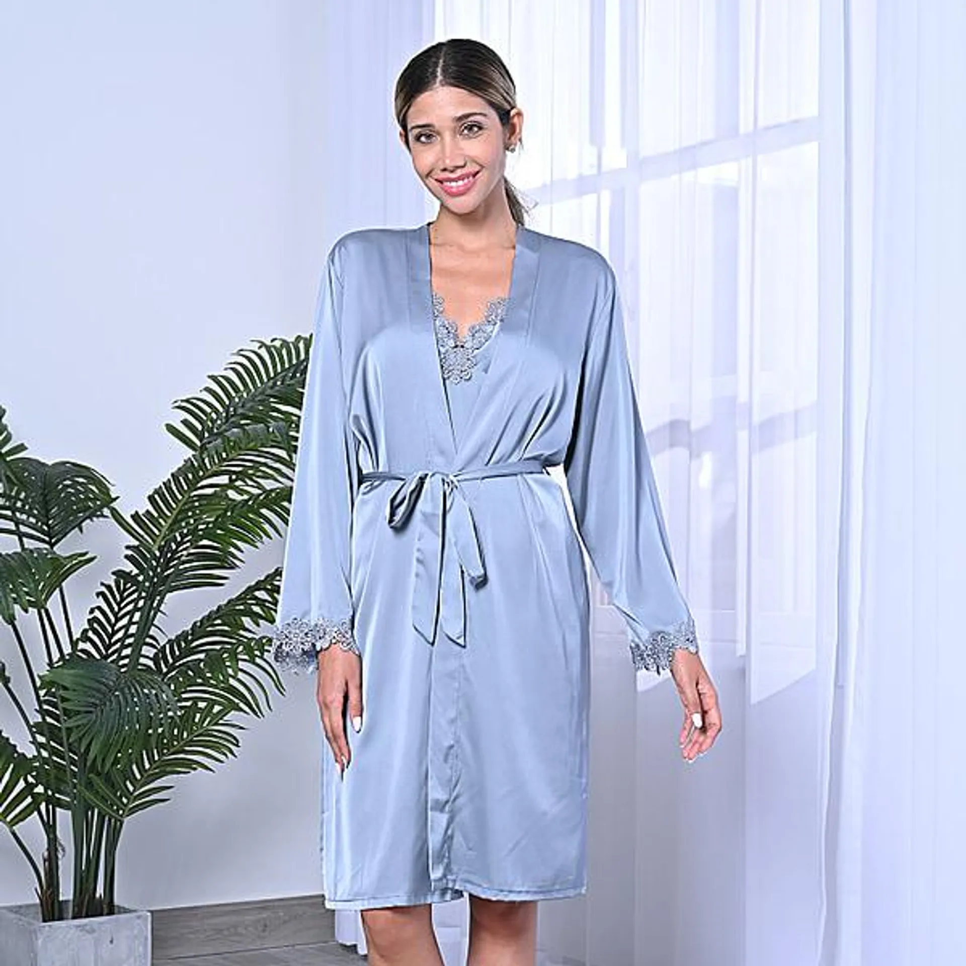 LA MAREY 2-Piece Robe and Chemise Set - Blue