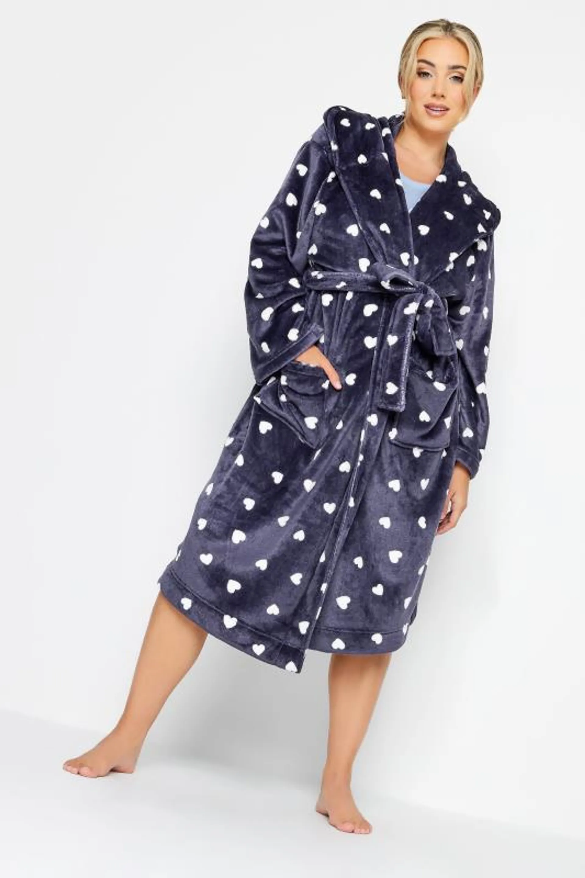 YOURS Curve Purple Heart Print Dressing Gown